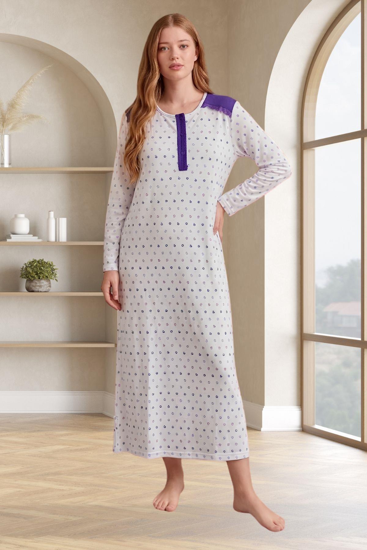Mecit 6360 Mor Kadın Sabahlık Pijama Gecelik Set
