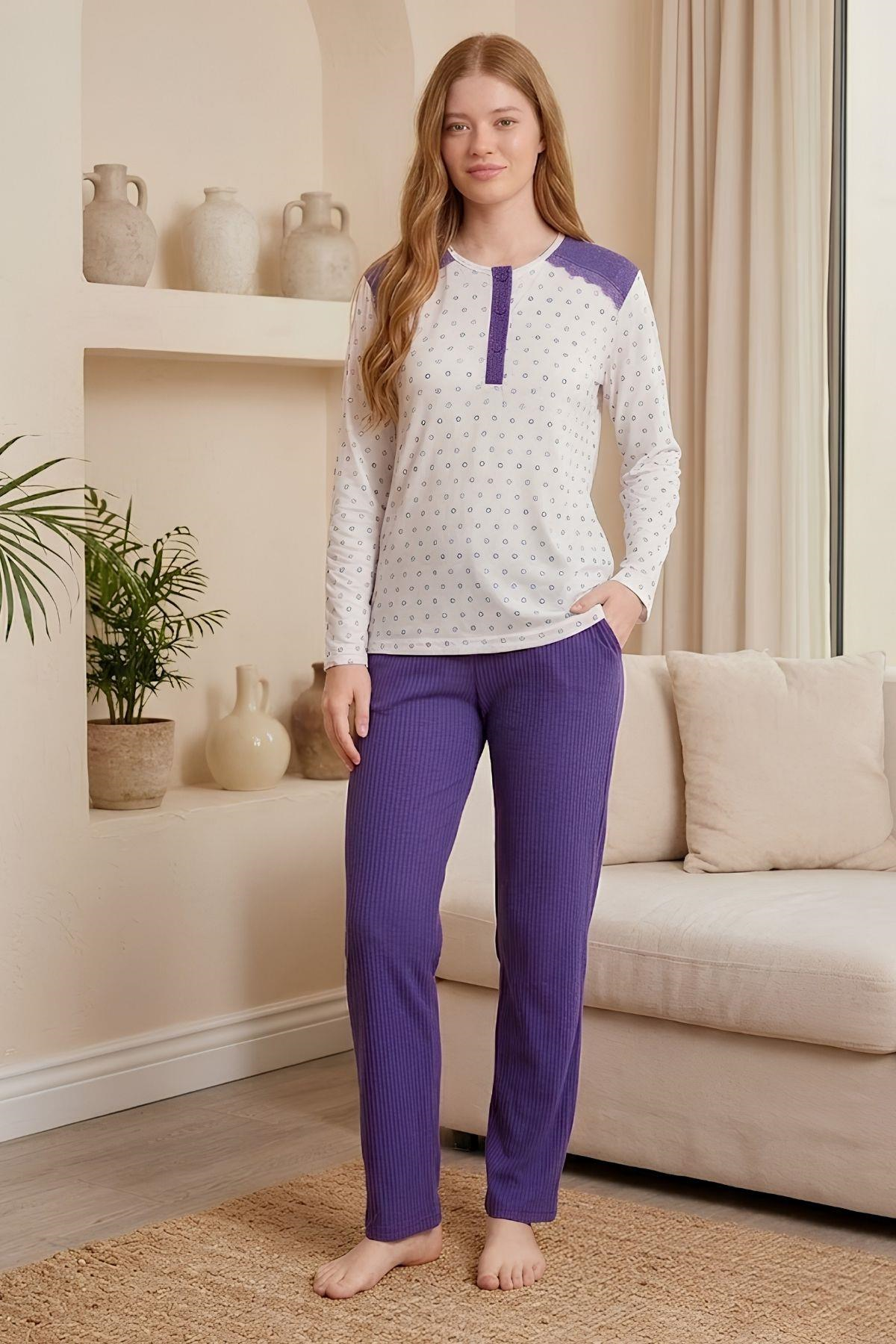 Mecit 6360 Mor Kadın Sabahlık Pijama Gecelik Set