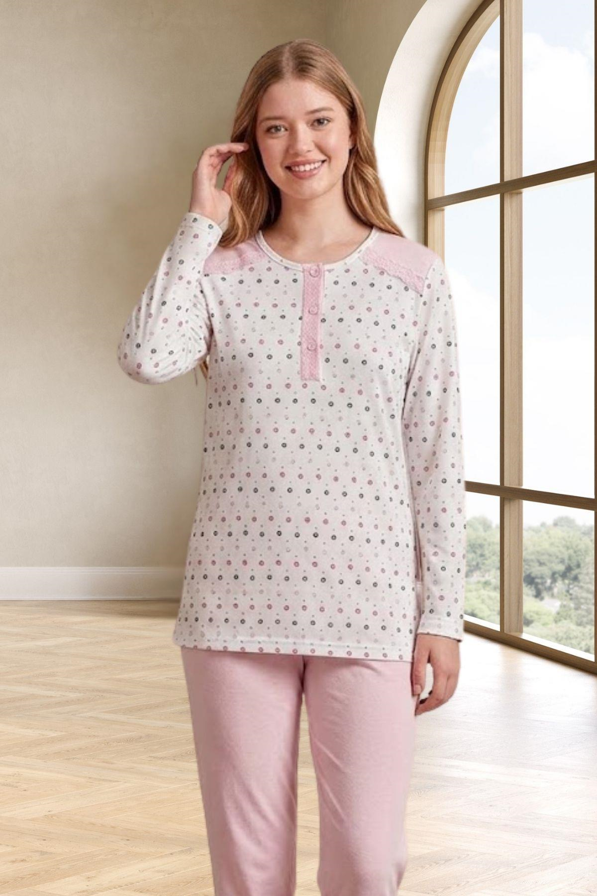 Mecit 6360 Pembe Kadın Sabahlık Pijama Gecelik Set