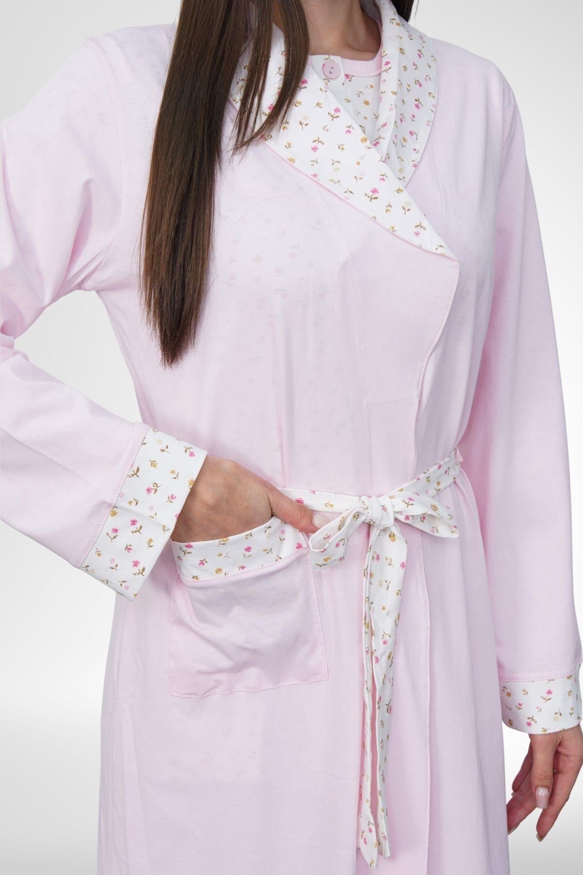 Mecit 6385 Pembe Büyük Beden Kadın Sabahlık Pijama ve Kısa Kollu Gecelik Set