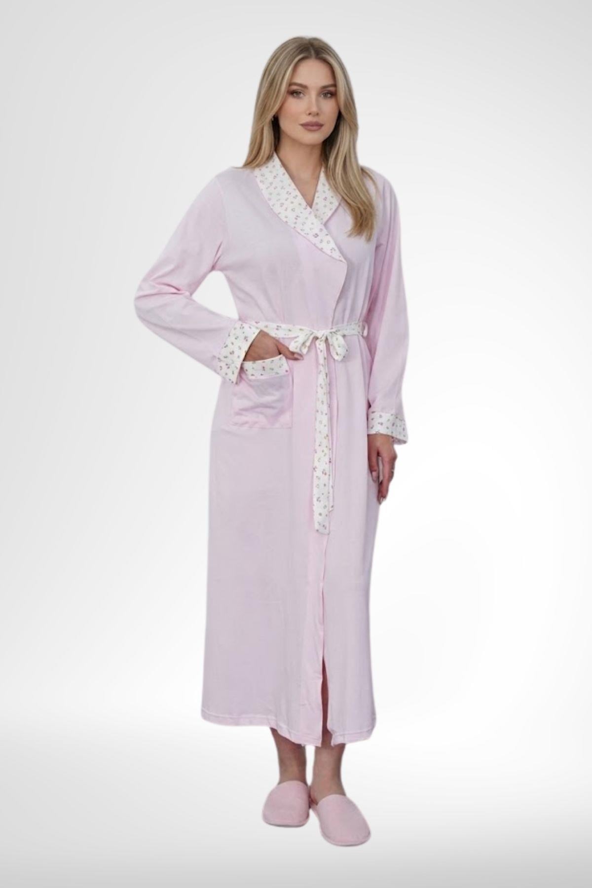 Mecit 6385 Pembe Büyük Beden Kadın Sabahlık Pijama ve Kısa Kollu Gecelik Set