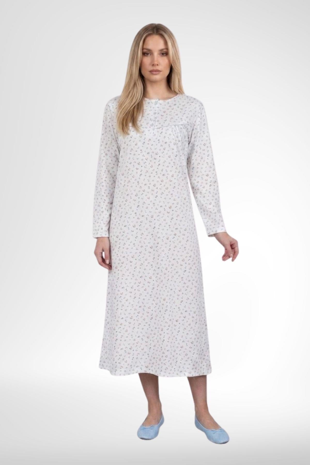 Mecit 6386 Mavi Büyük Beden Kadın Sabahlık Düğmeli Pijama ve Uzun Kollu Gecelik Set