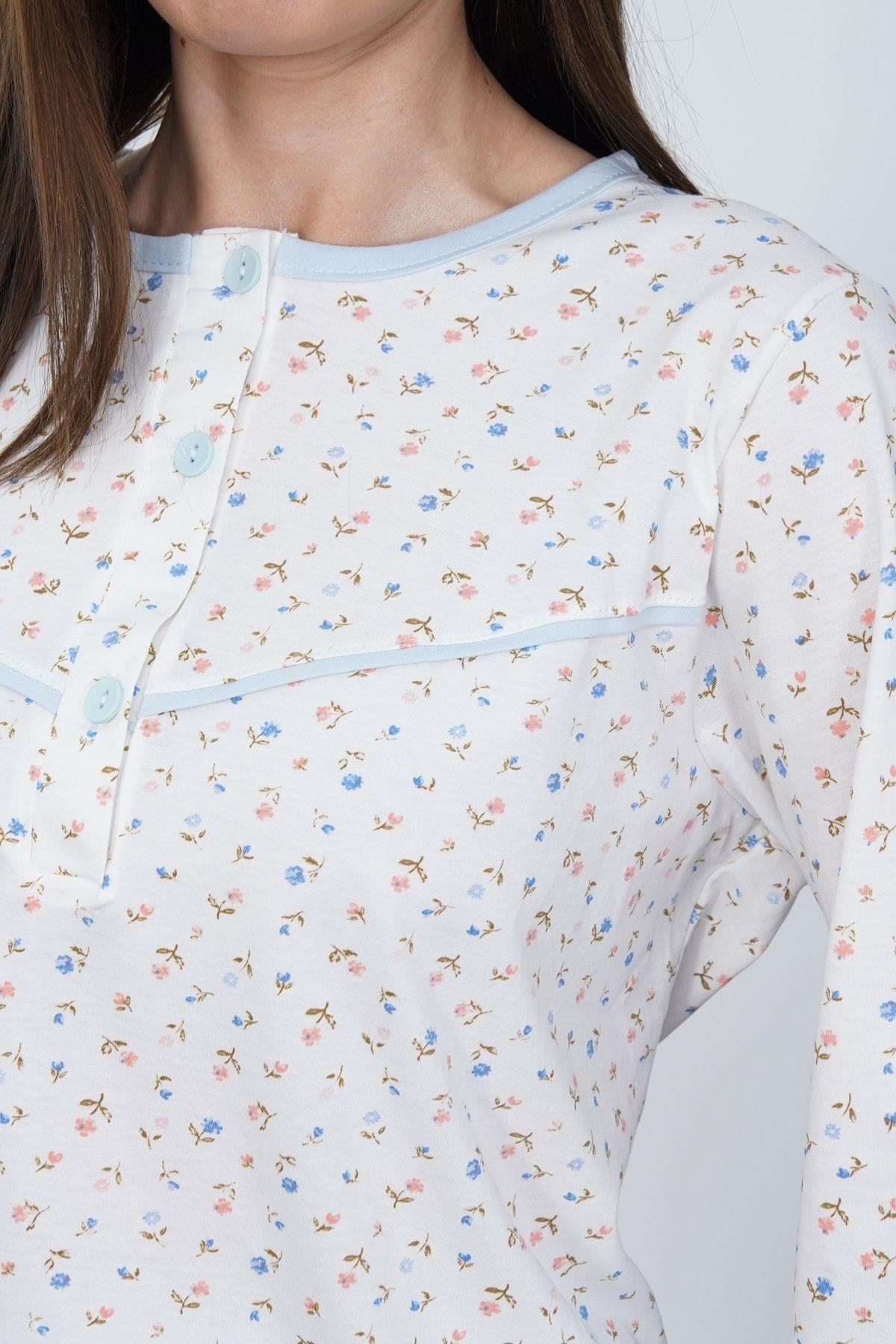 Mecit 6397 Mavi Kadın Uzun Sabahlıklı Pijama Takımı