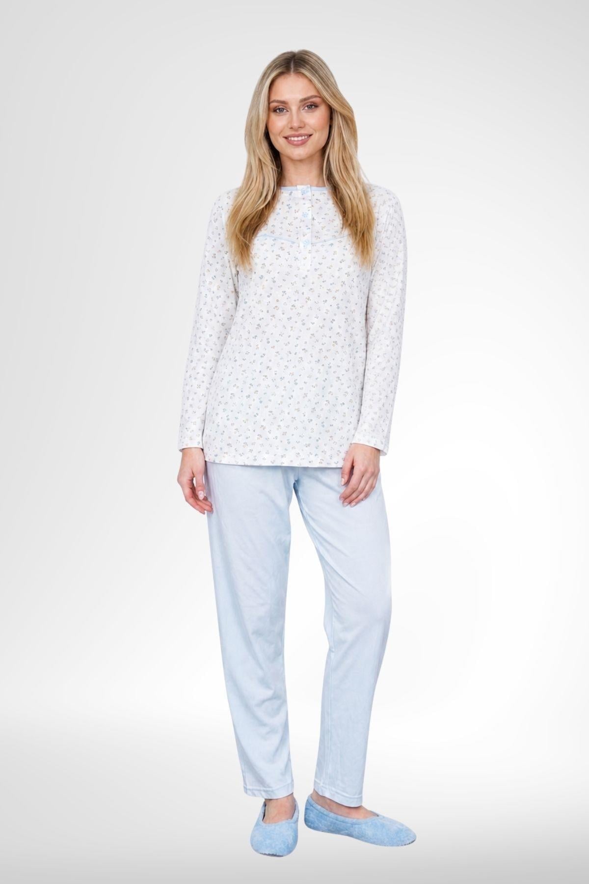 Mecit 6397 Mavi Kadın Uzun Sabahlıklı Pijama Takımı