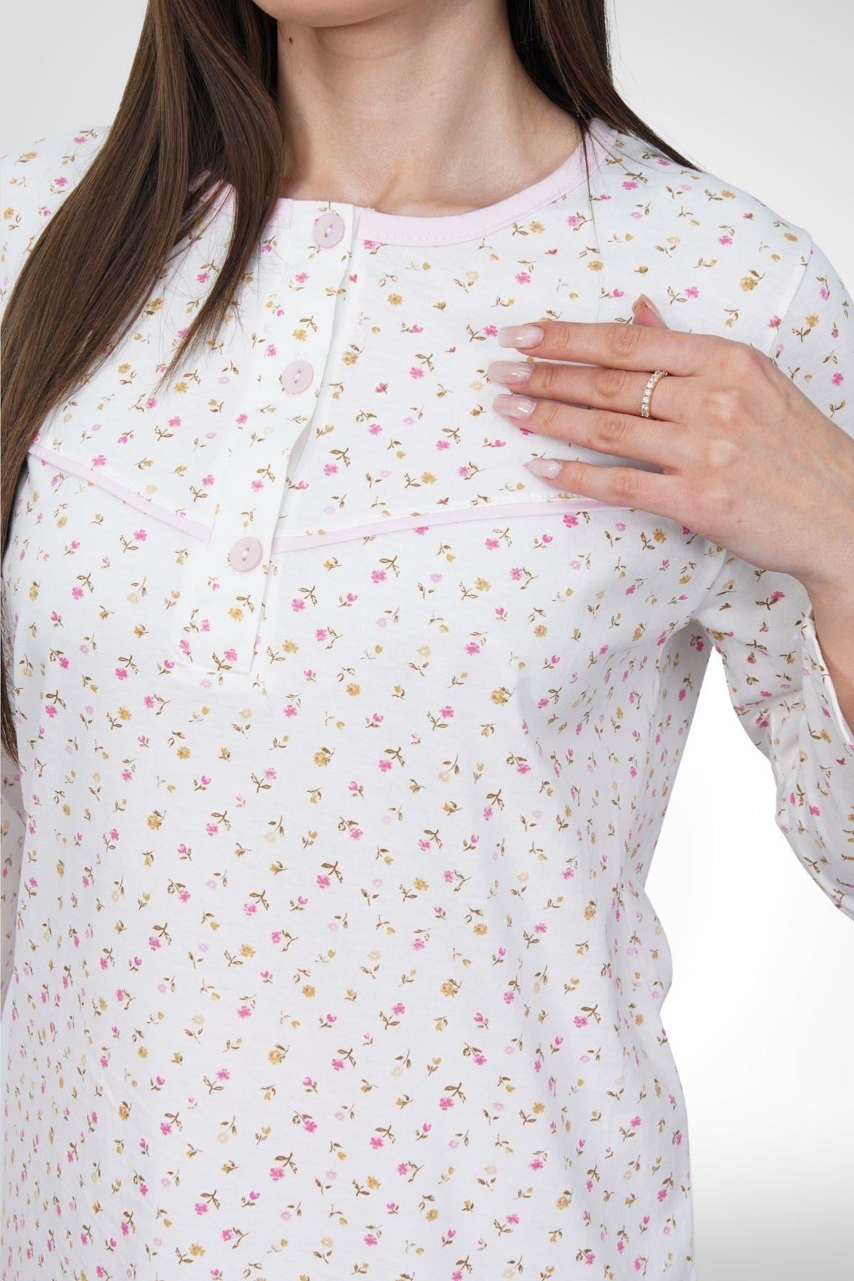 Mecit 6397 Pembe Kadın Uzun Sabahlıklı Pijama Takımı
