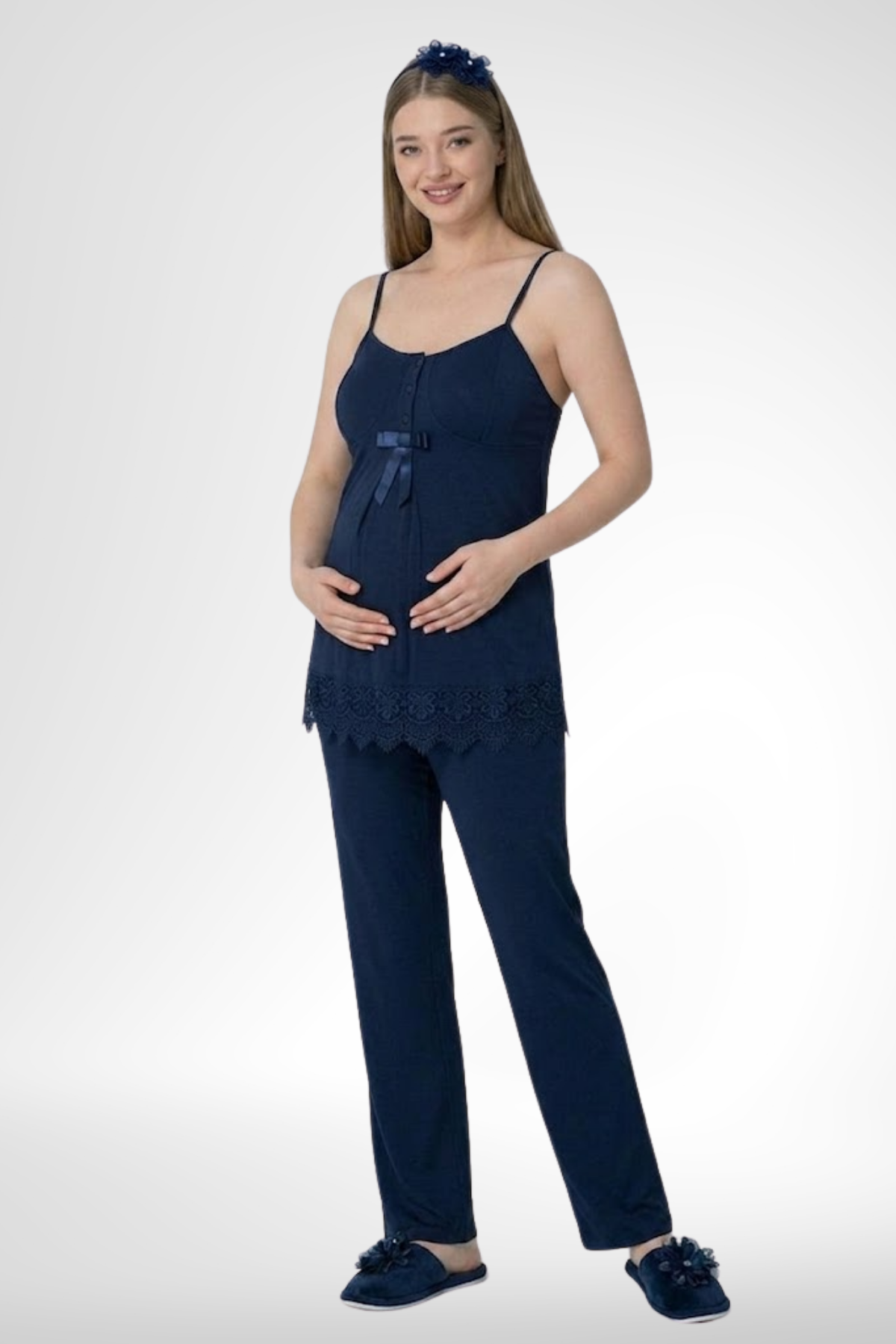 Mecit 6405 Lacivert Sabahlıklı Lohusa Pijama Takımı