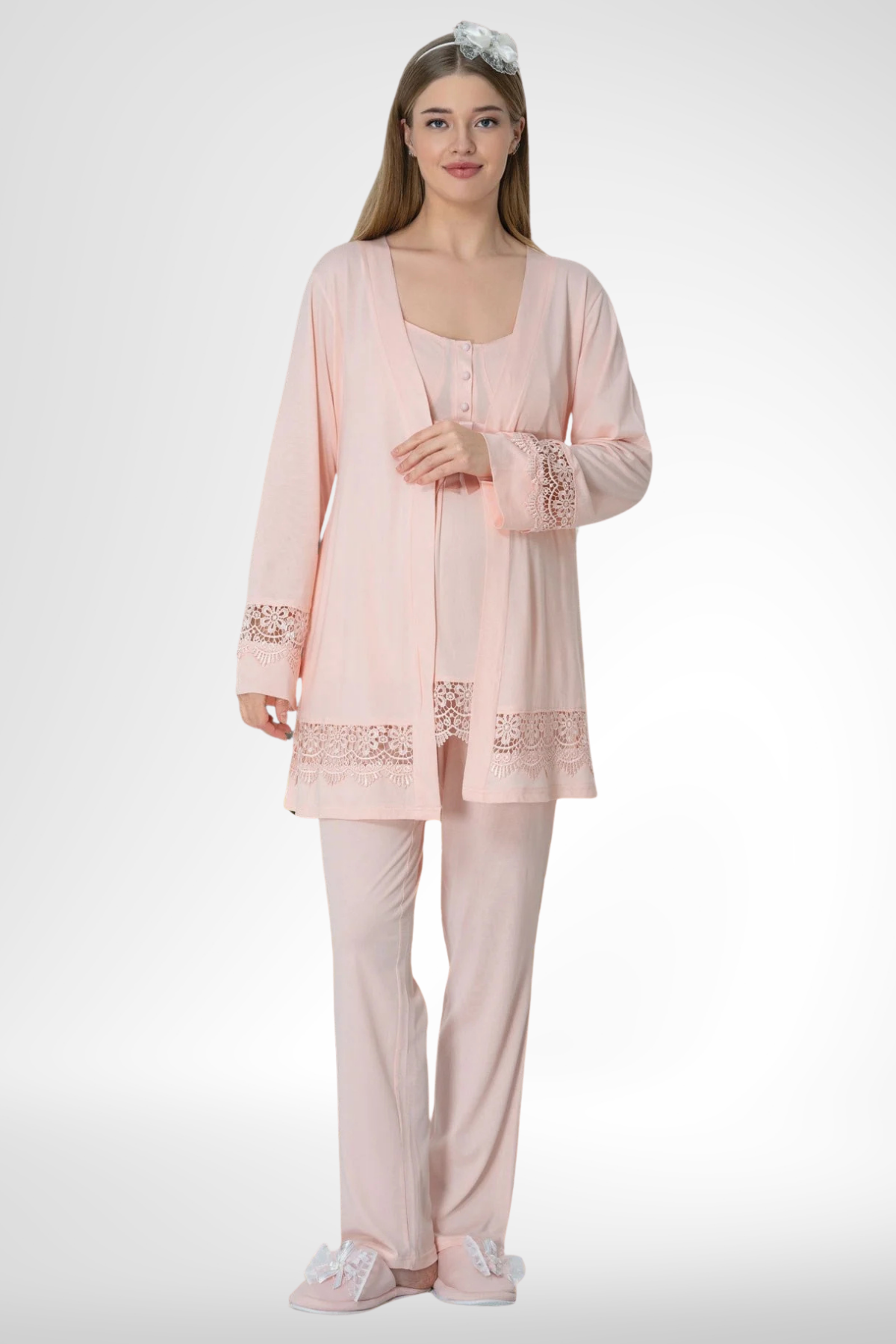 Mecit 6405 Pudra Sabahlıklı Lohusa Pijama Takımı