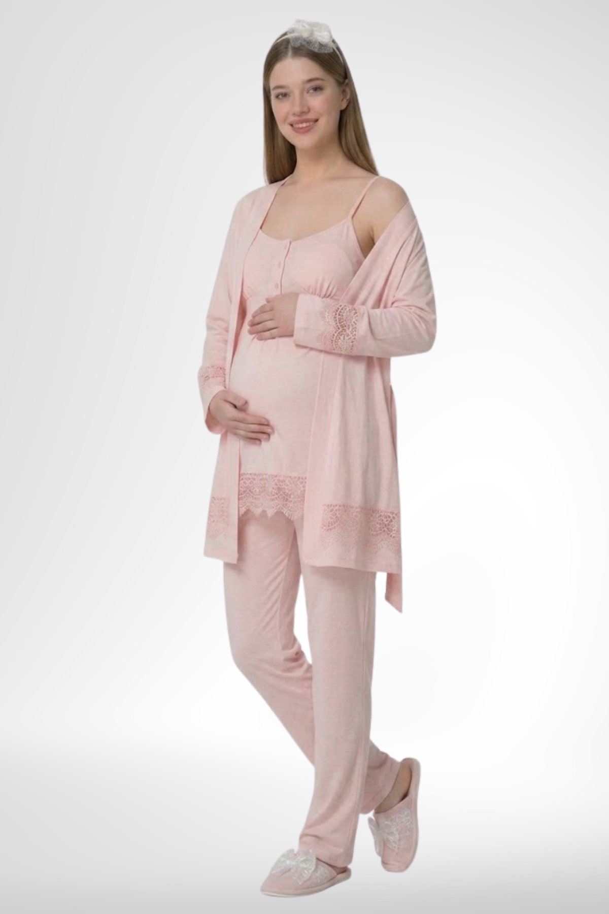 Mecit 6405 Pudra Sabahlıklı Lohusa Pijama Takımı