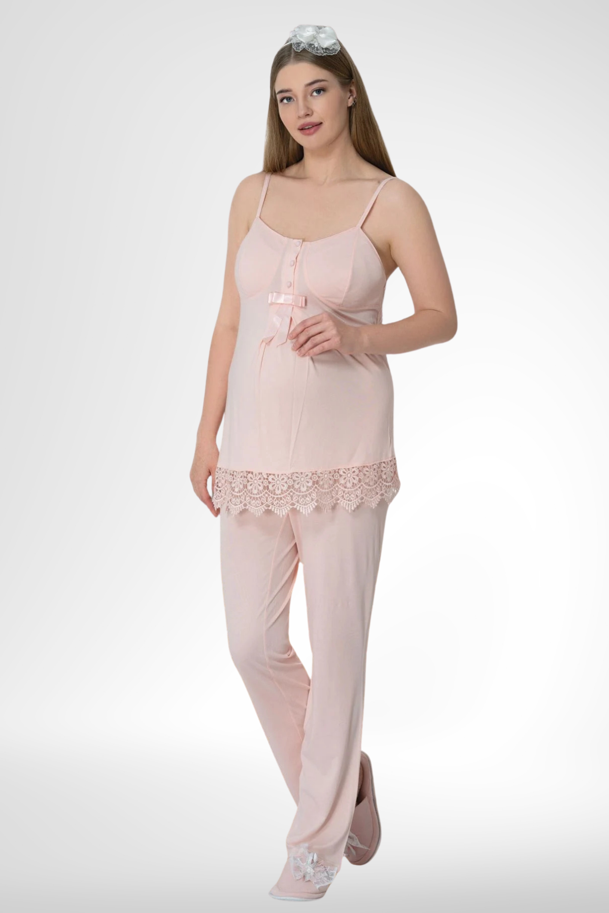 Mecit 6405 Pudra Sabahlıklı Lohusa Pijama Takımı