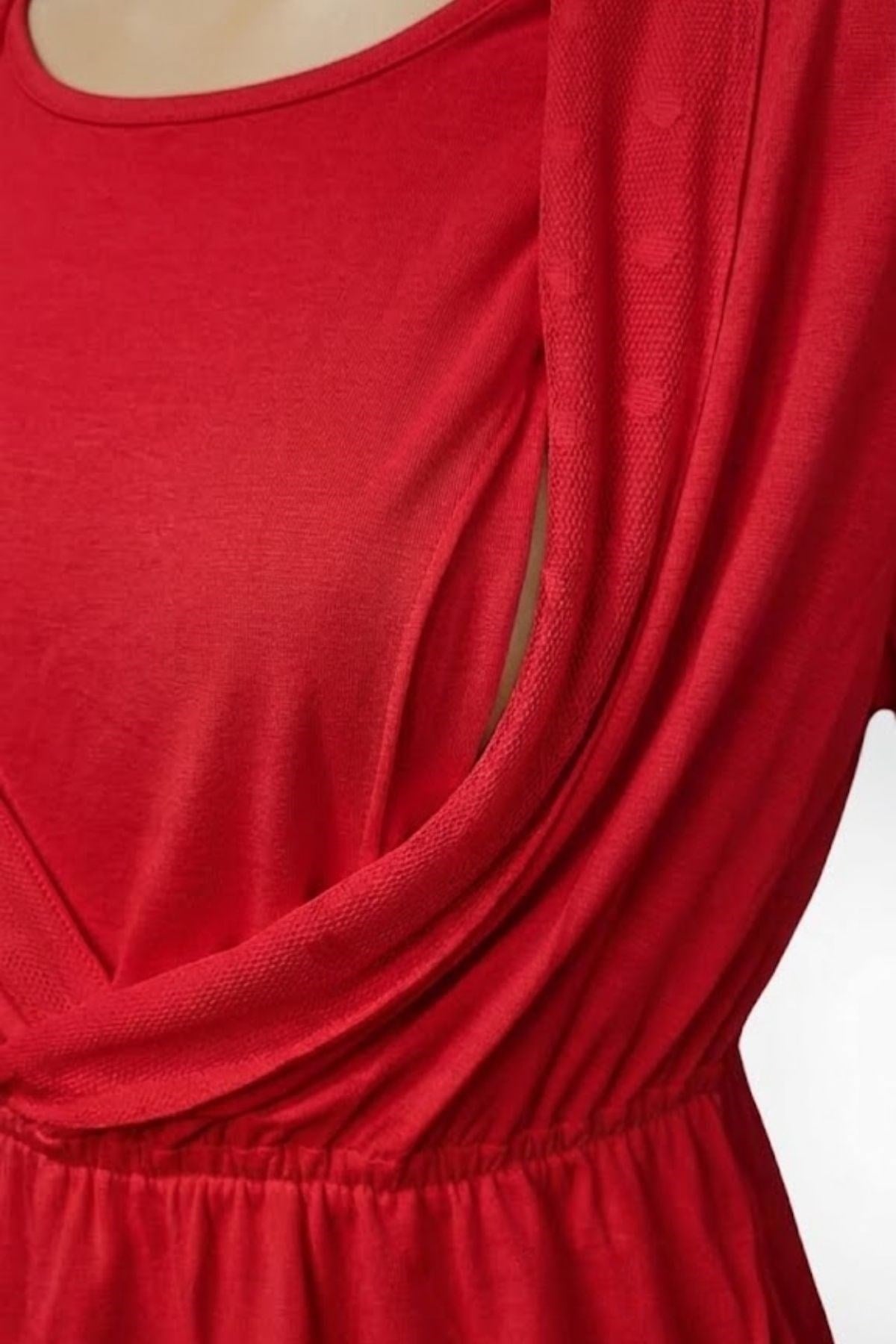 Mecit 6406 Kırmızı Dantel Sabahlıklı Lohusa Pijama Takımı