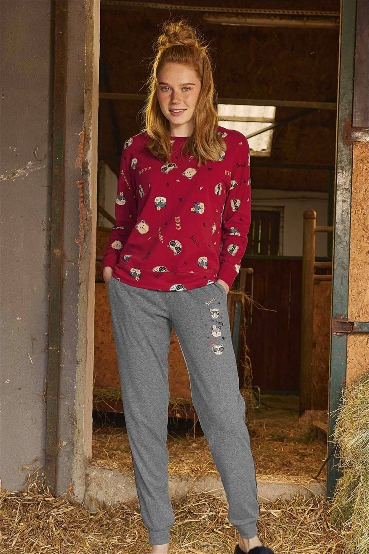 Monamise 21167 Kadın Bordo Uzun Kollu Pijama TakımKadın Pijama TakımıMonamise