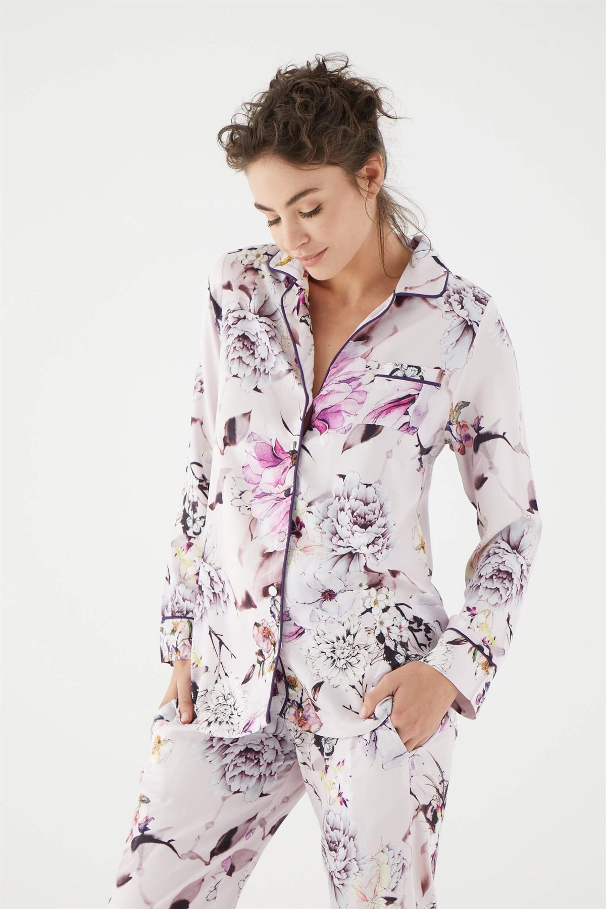 Monamise Kadın Mor Uzun Kollu Pijama Takım 18401Kadın Pijama TakımıMonamise