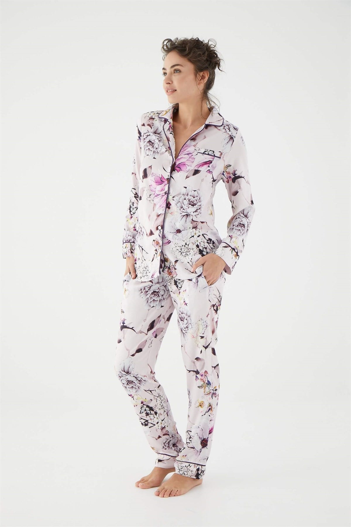 Monamise Kadın Mor Uzun Kollu Pijama Takım 18401Kadın Pijama TakımıMonamise