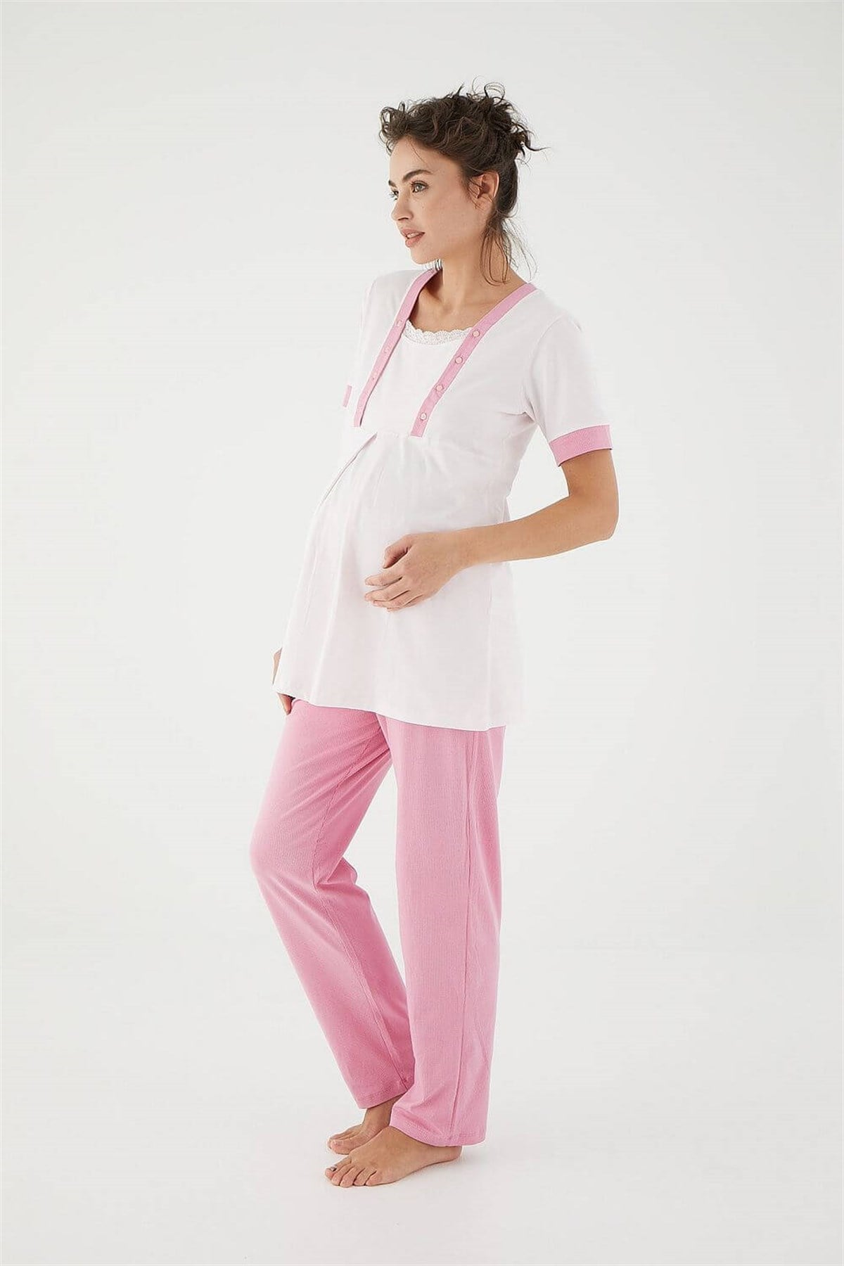 Monamise Kadın Pembe Hamile Lohusa Sabahlıklı Pijama Takım 17210Sabahlıklı Lohusa Pijama TakımlarıMonamise