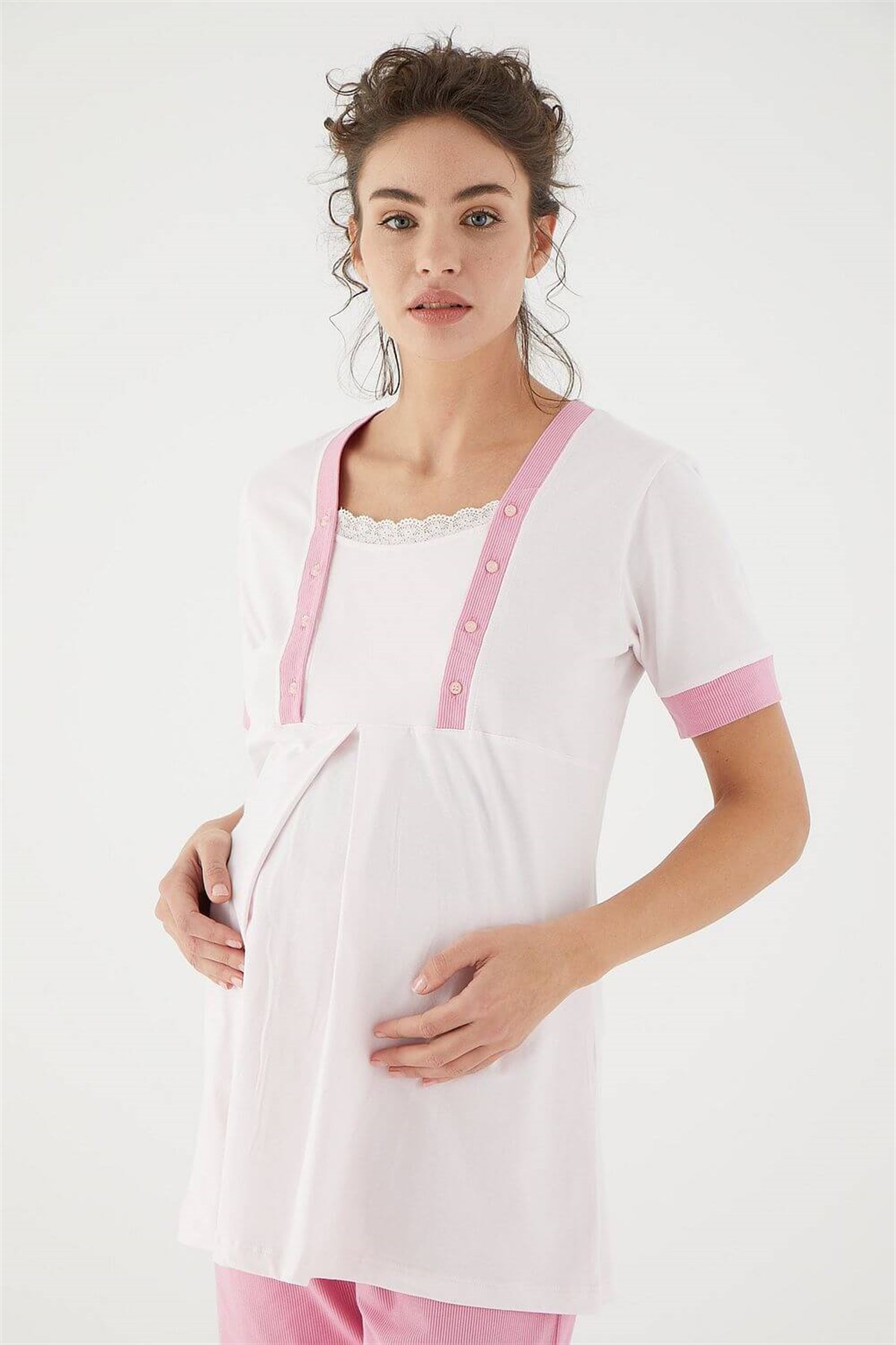 Monamise Kadın Pembe Hamile Lohusa Sabahlıklı Pijama Takım 17210Sabahlıklı Lohusa Pijama TakımlarıMonamise