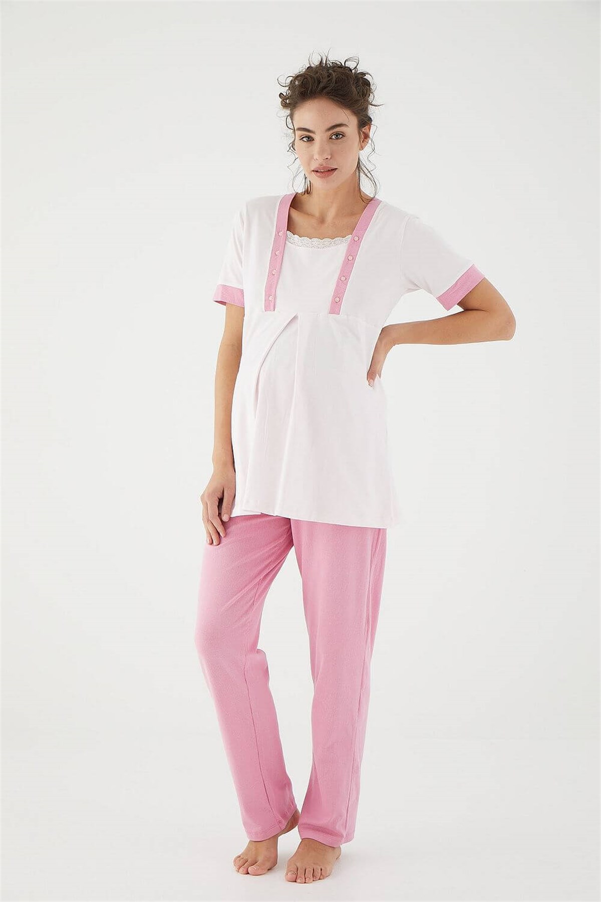Monamise Kadın Pembe Hamile Lohusa Sabahlıklı Pijama Takım 17210Sabahlıklı Lohusa Pijama TakımlarıMonamise