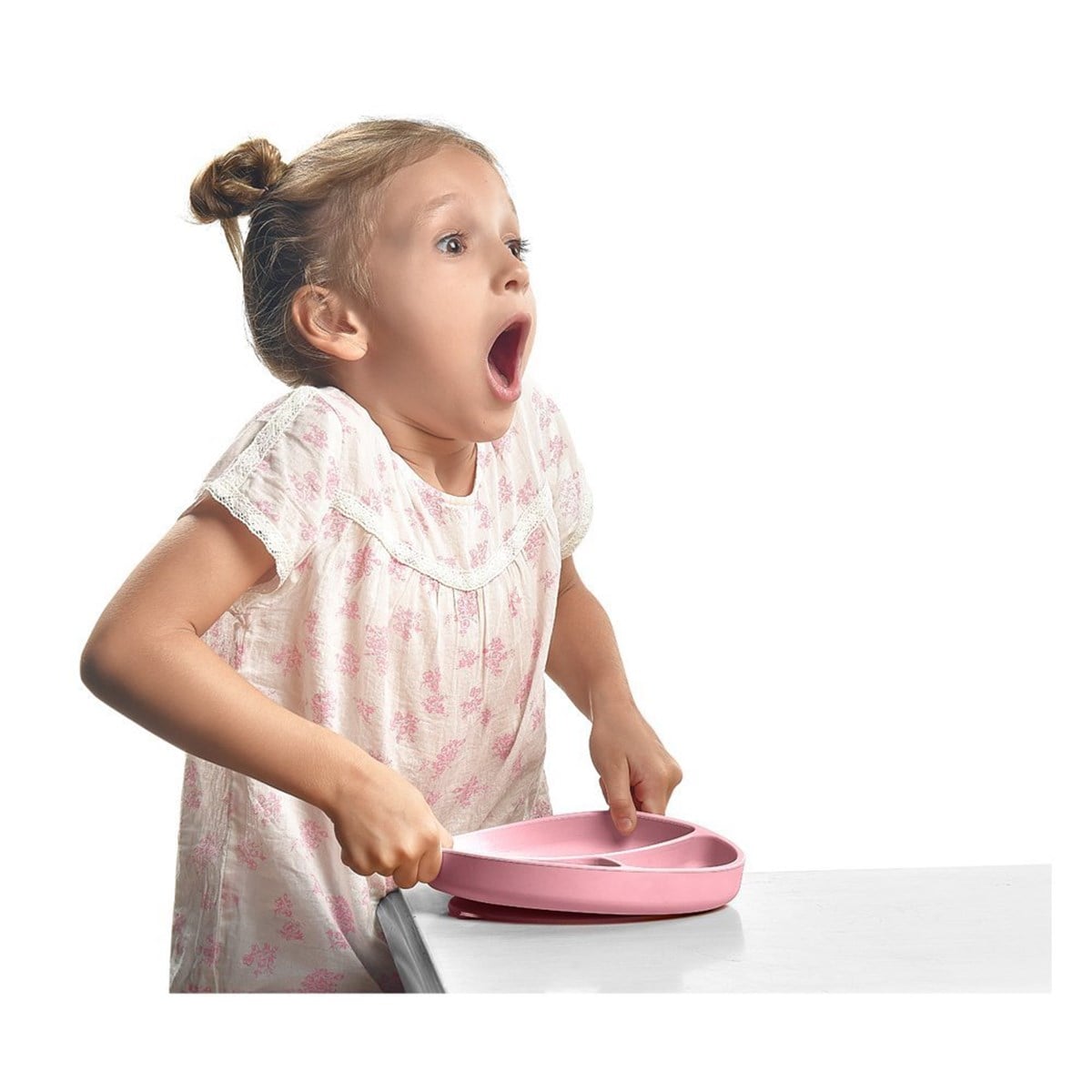 OİOİ Porsiyon Vakum Tabanlı Silikon Tabak Pembe