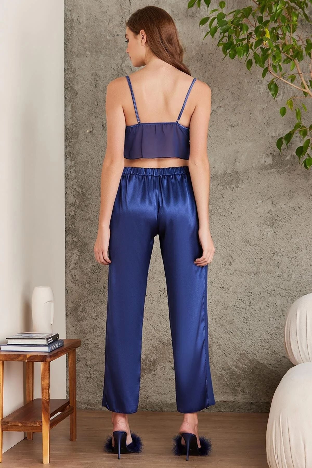 Pierre Cardin 7025 Kadın Lacivert 4'lü Saten Takım Gelin Çeyiz SetiSetlerPierre Cardin