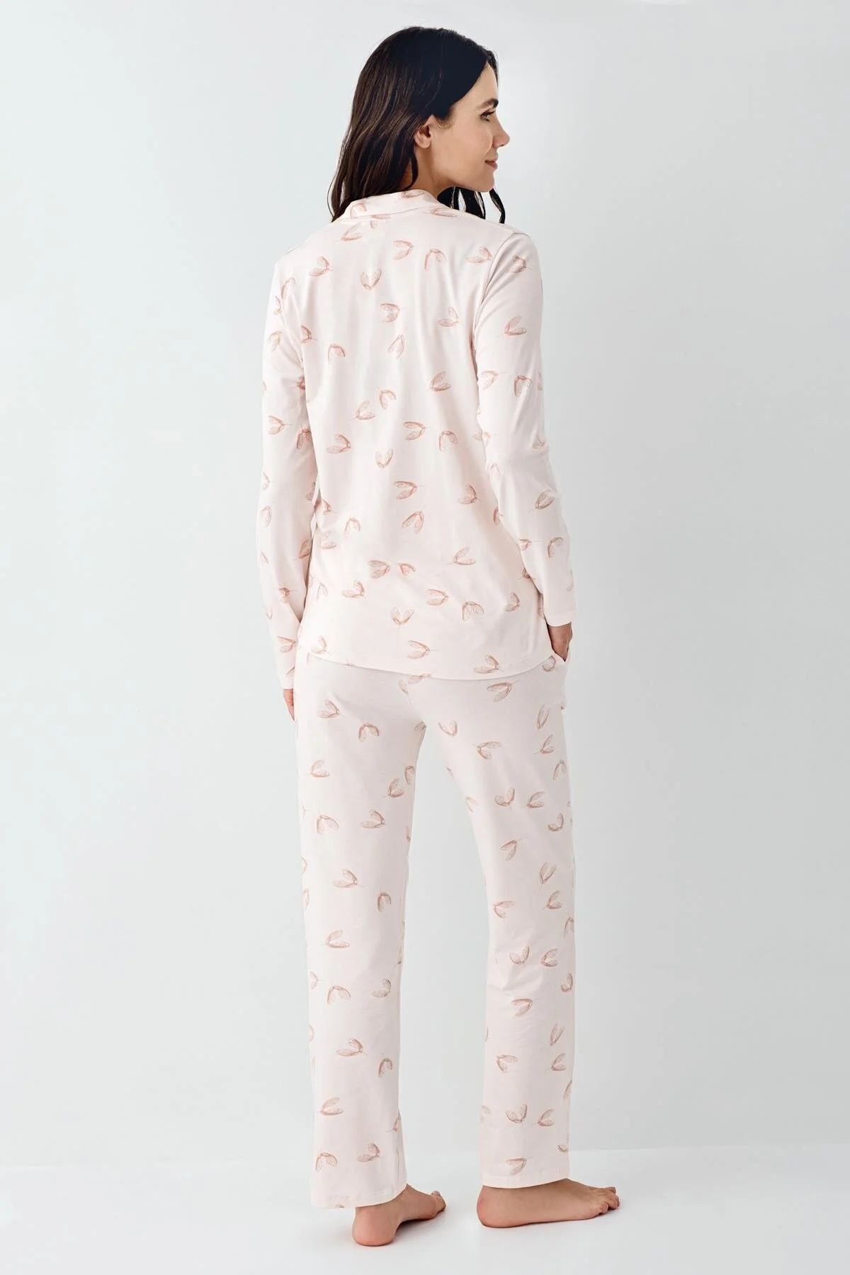 Pierre Cardin 9064 Kadın Toz Pembe Uzun Kollu Önden Düğmeli Gömlek Pijama TakımıKadın Pijama TakımıPierre Cardin