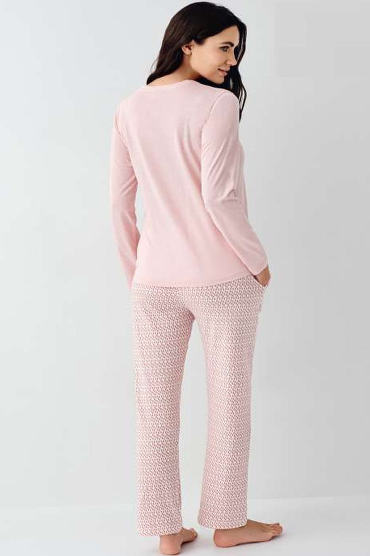 Pierre Cardin 9080 Kadın Pembe Uzun Kollu Yarım Pat Pijama TakımıKadın Pijama TakımıPierre Cardin
