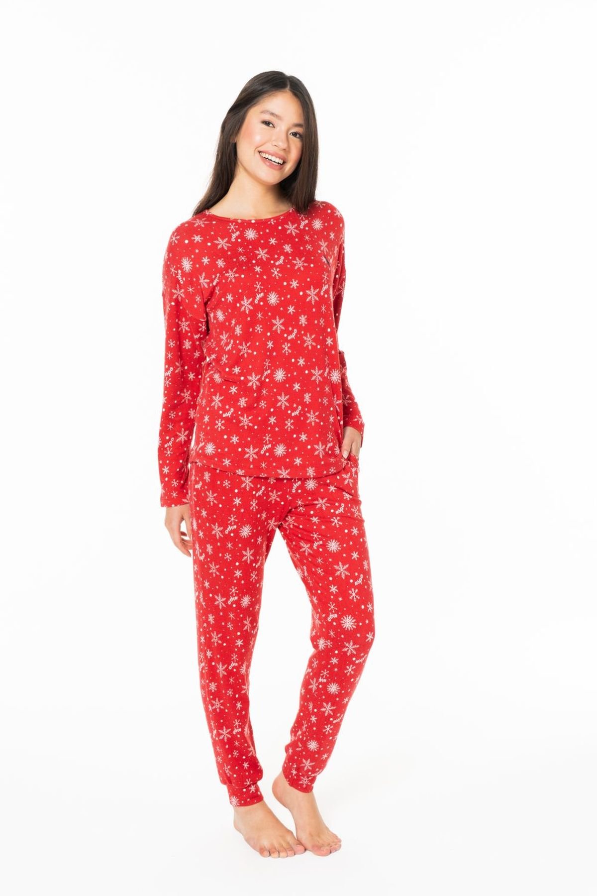 U.S. Polo Assn. 20152 Kadın Kırmızı Yuvarlak Yaka Uzun Kollu Pijama TakımıKadın Pijama TakımıU.S. Polo Assn.