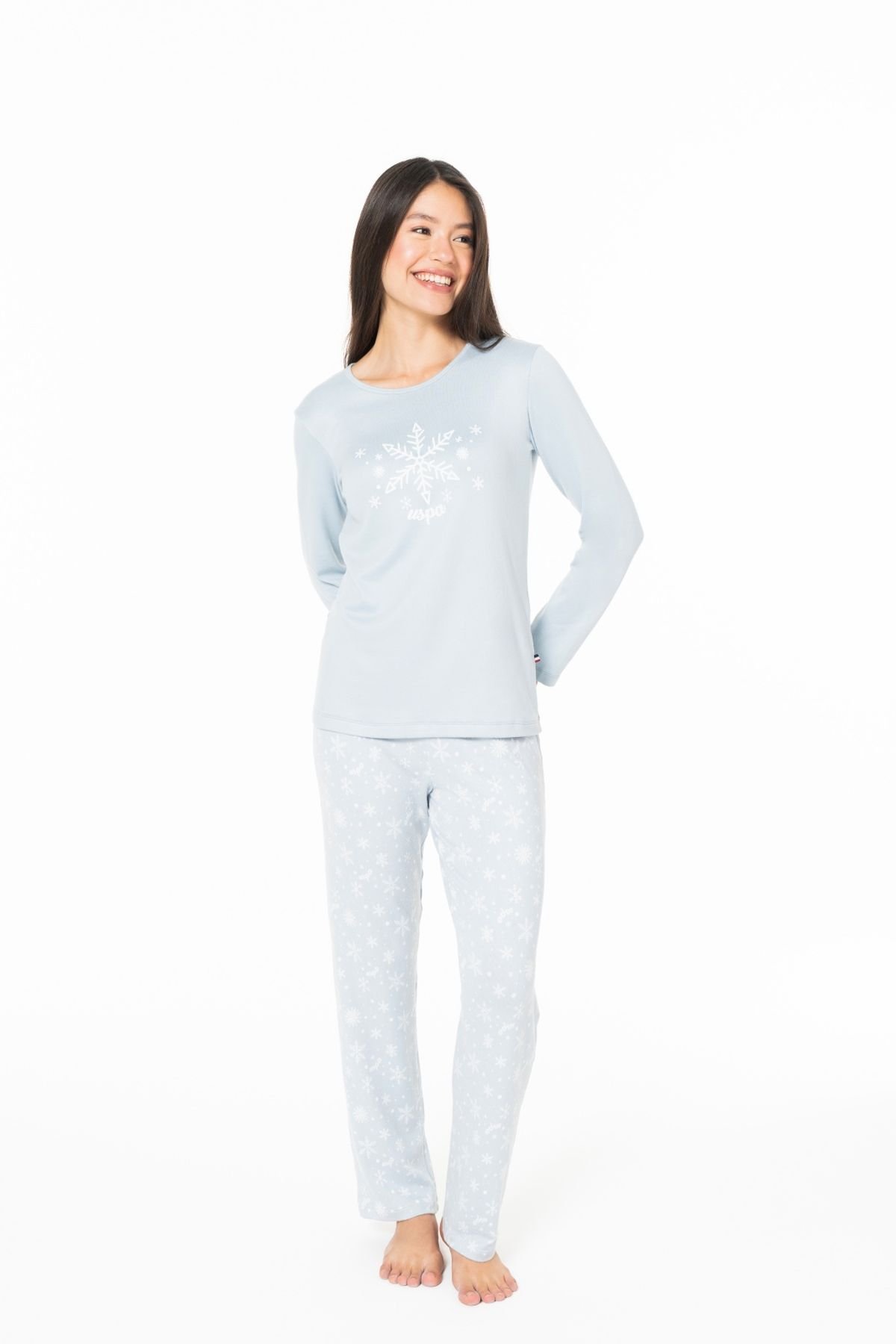 U.S. Polo Assn. 20151 Kadın Mavı Yuvarlak Yaka Uzun Kollu Pijama TakımıKadın Pijama TakımıU.S. Polo Assn.