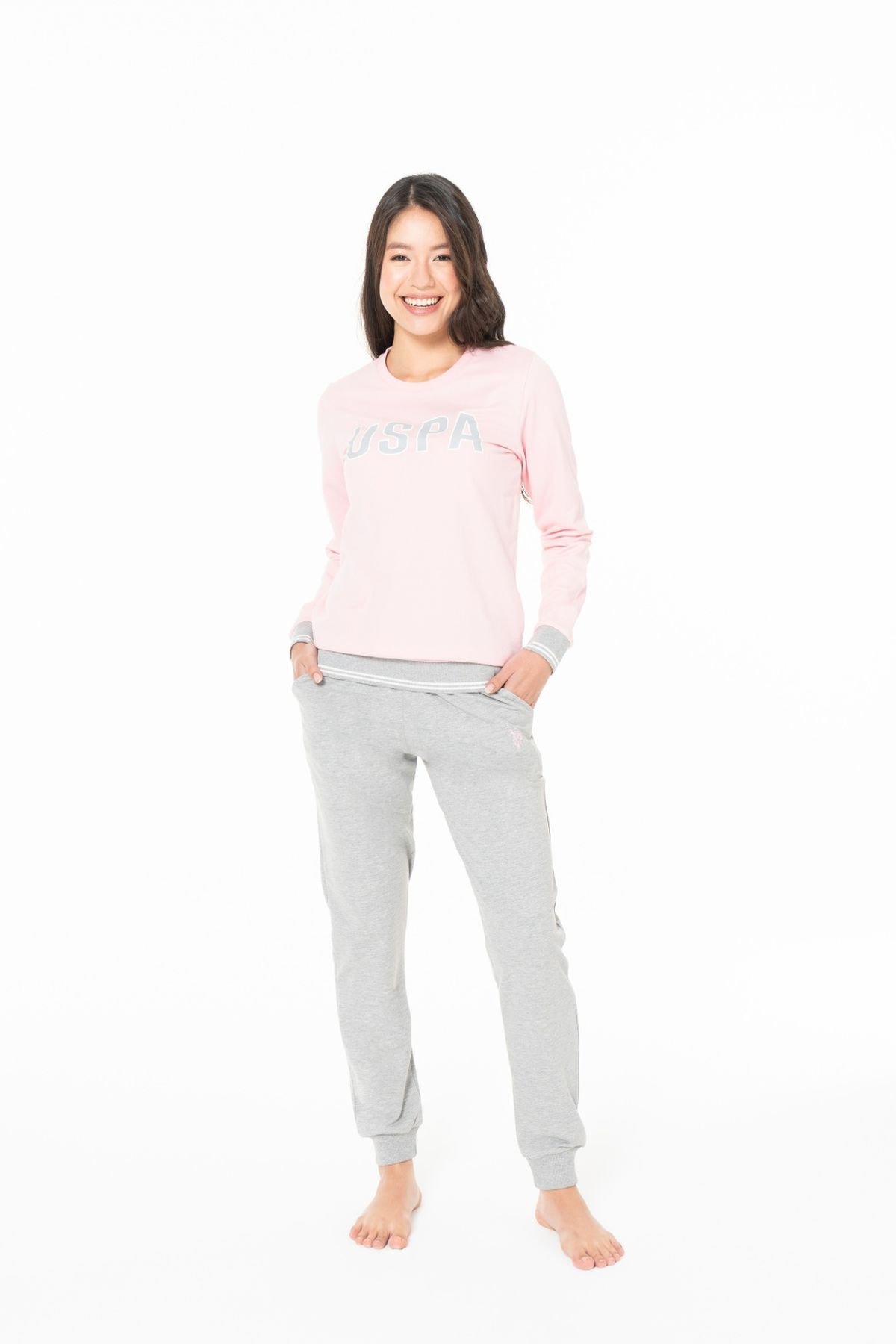 U.S. Polo Assn. 20117 Kadın Pembe Yuvarlak Yaka Uzun Kollu Pijama TakımıKadın Pijama TakımıU.S. Polo Assn.