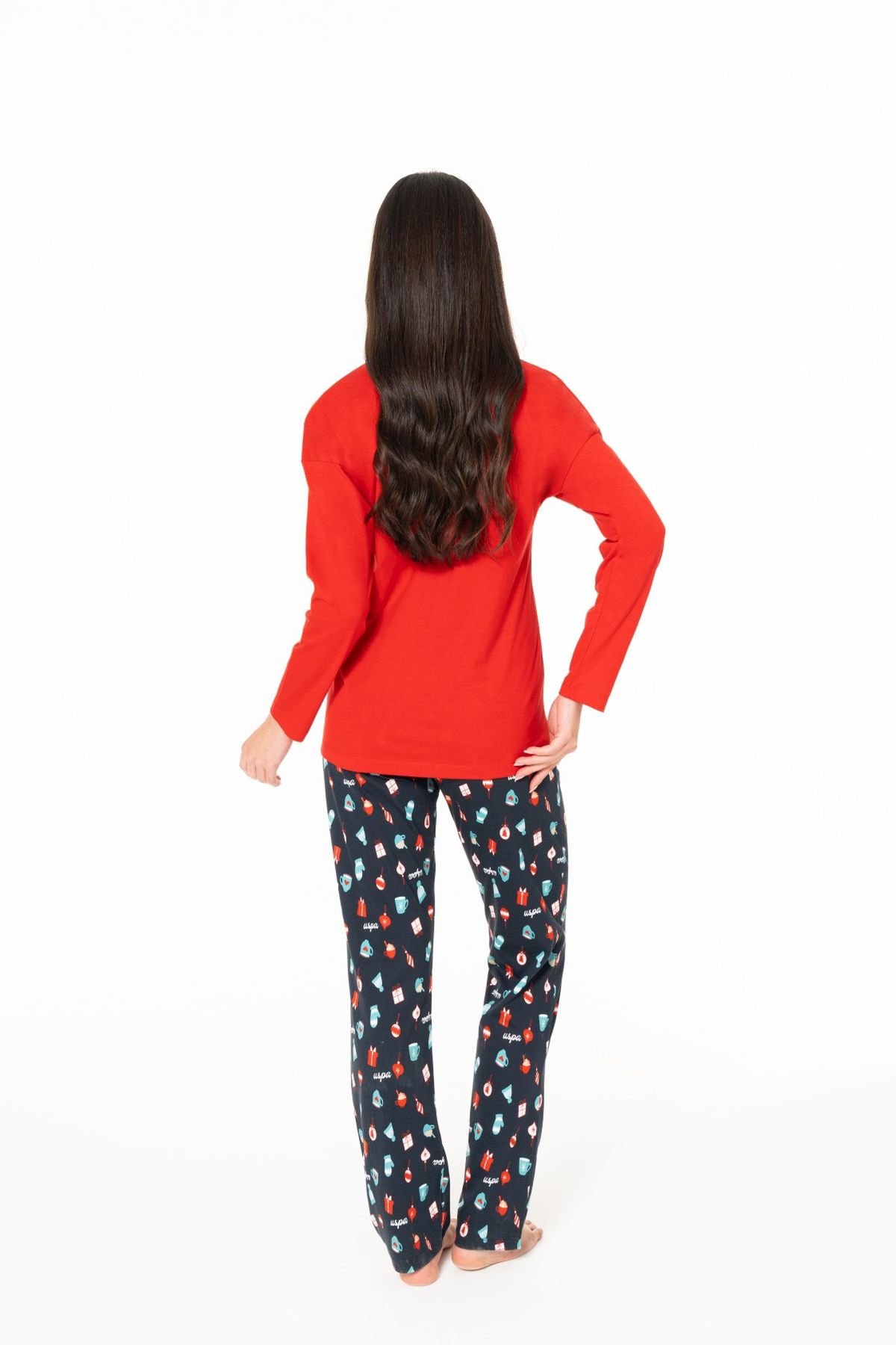 U.S. Polo Assn. 20167 Kadın Kırmızı Yuvarlak Yaka Uzun Kollu Pijama TakımıKadın Pijama TakımıU.S. Polo Assn.