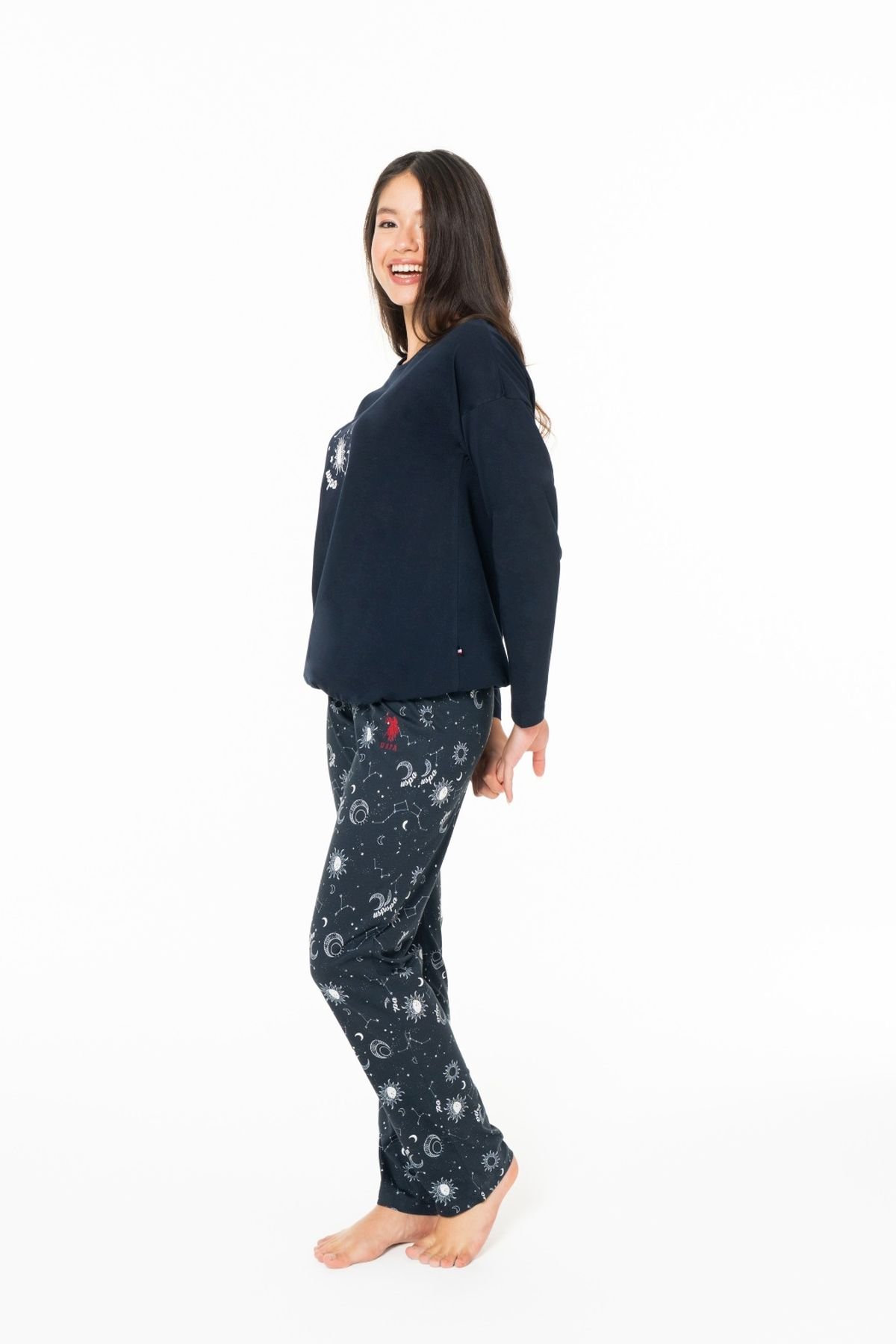 U.S. Polo Assn. 20155 Kadın Lacıvert Yuvarlak Yaka Uzun Kollu Pijama TakımıKadın Pijama TakımıU.S. Polo Assn.