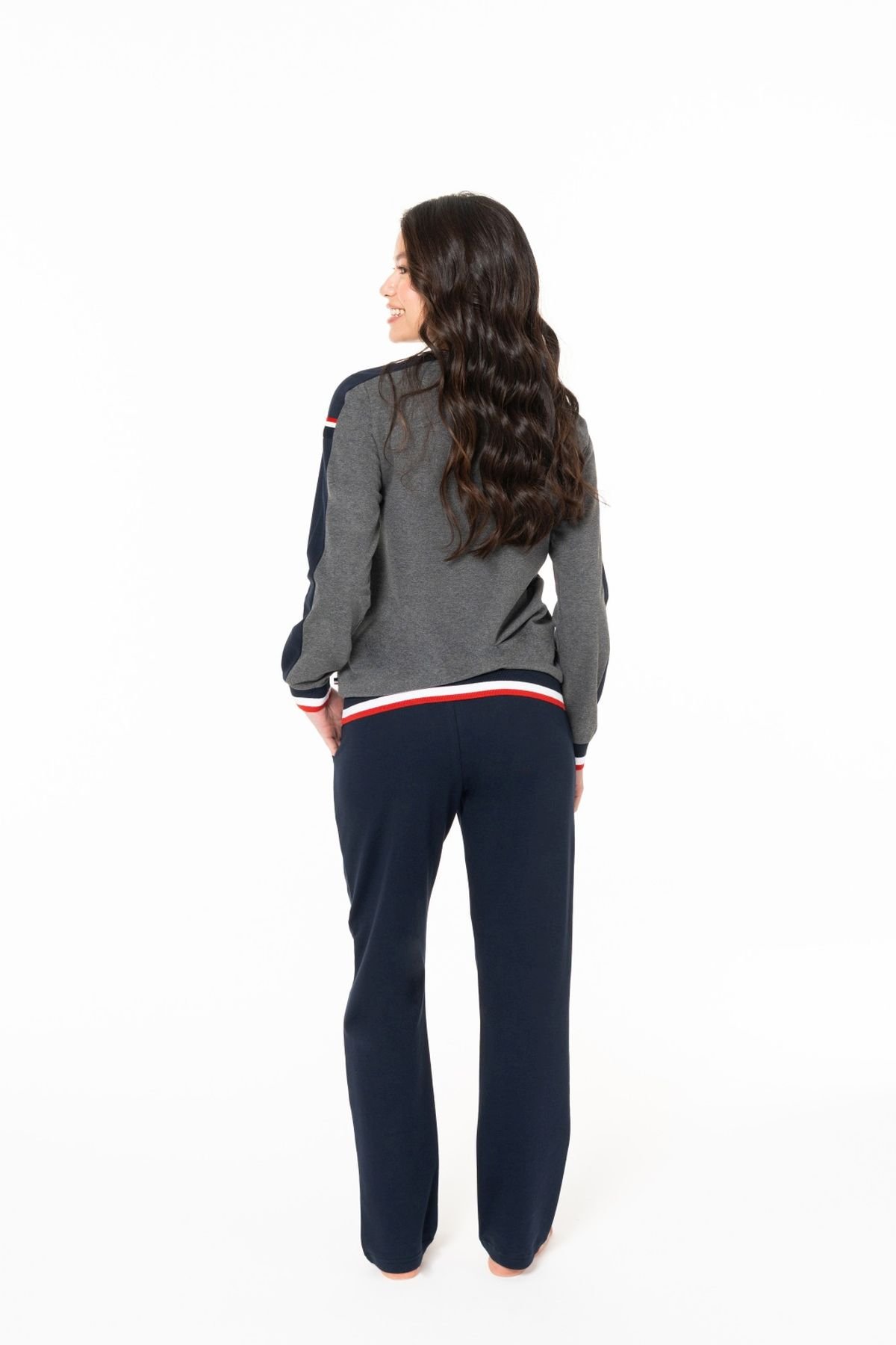 U.S. Polo Assn. 20116B Kadın Antrasıt Melanj Yuvarlak Yaka Uzun Kollu Pijama TakımıKadın Pijama TakımıU.S. Polo Assn.