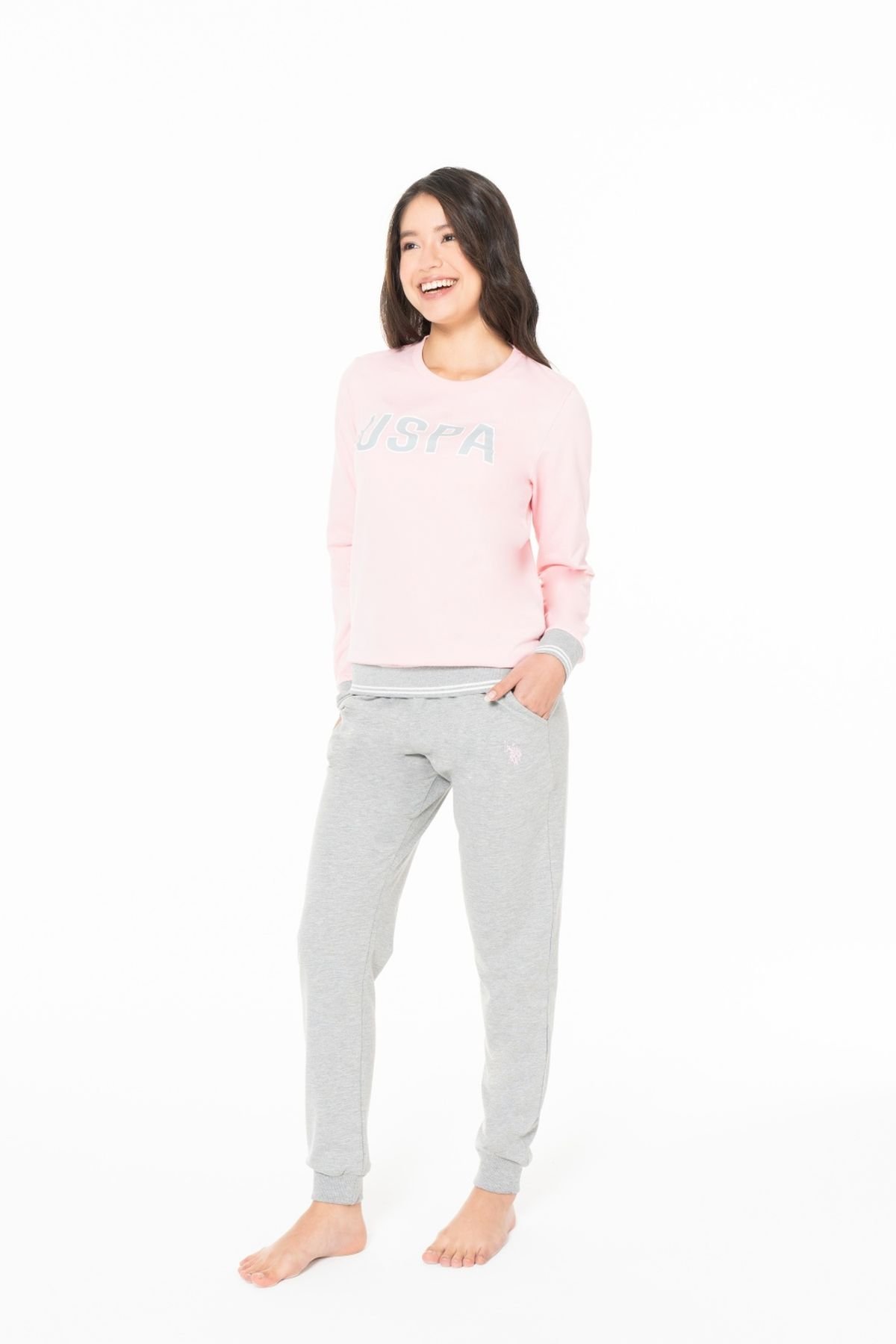 U.S. Polo Assn. 20117 Kadın Pembe Yuvarlak Yaka Uzun Kollu Pijama TakımıKadın Pijama TakımıU.S. Polo Assn.