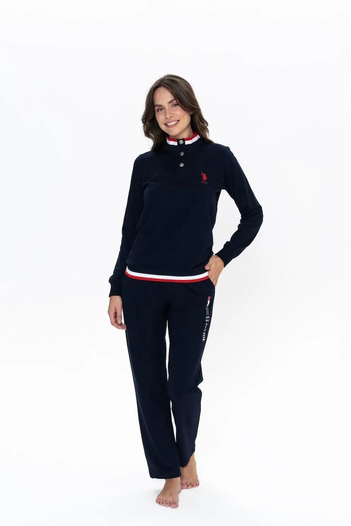 U.S. Polo Assn. 20112 Kadın Lacıvert Uzun Kollu Dik Yaka Pijama TakımıKadın Pijama TakımıU.S. Polo Assn.