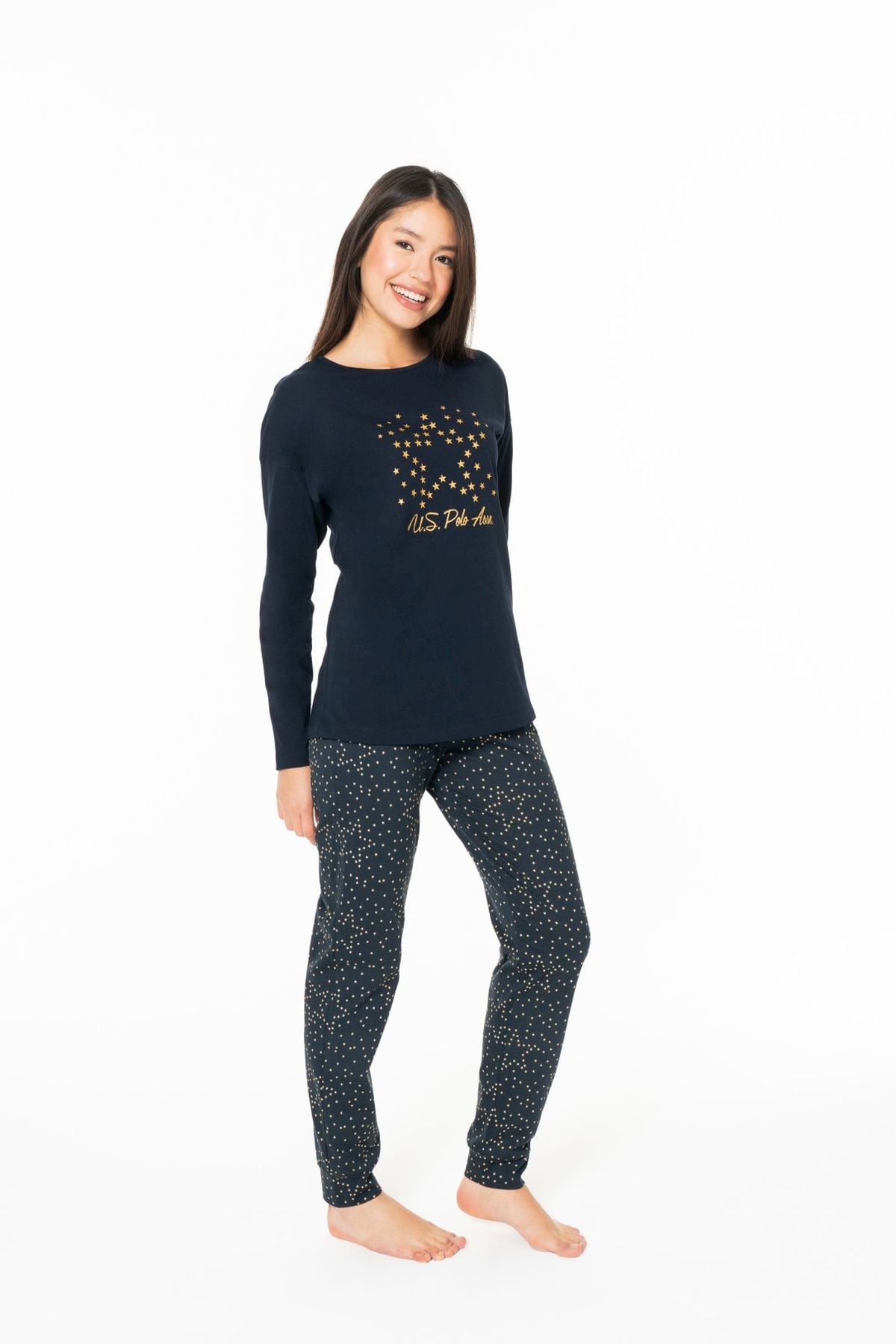 U.S. Polo Assn. 20163 Kadın Lacıvert Yuvarlak Yaka Uzun Kollu Pijama TakımıKadın Pijama TakımıU.S. Polo Assn.