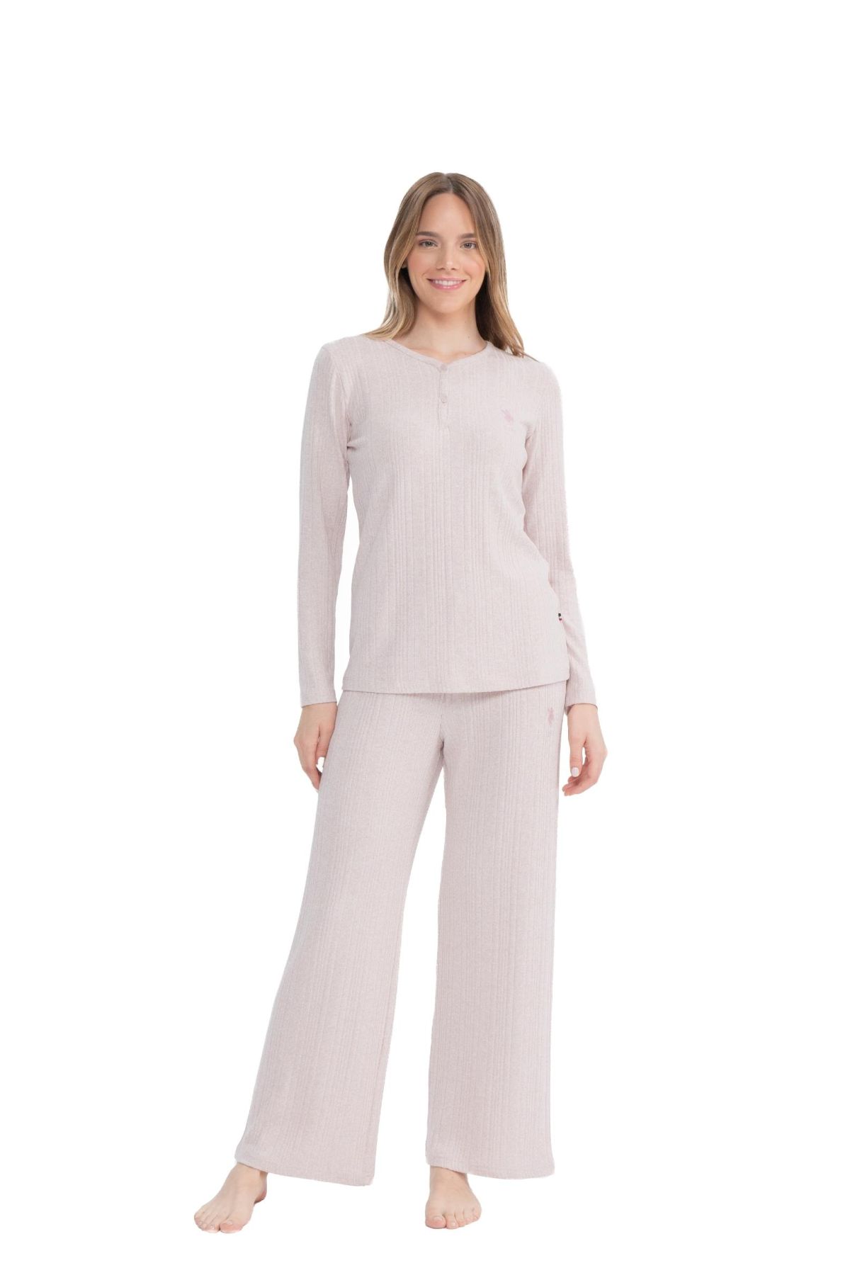 U.S. Polo Assn. 17129 Kadın Pembe Uzun Kollu Patlı Pijama TakımKadın Pijama TakımıU.S. Polo Assn.