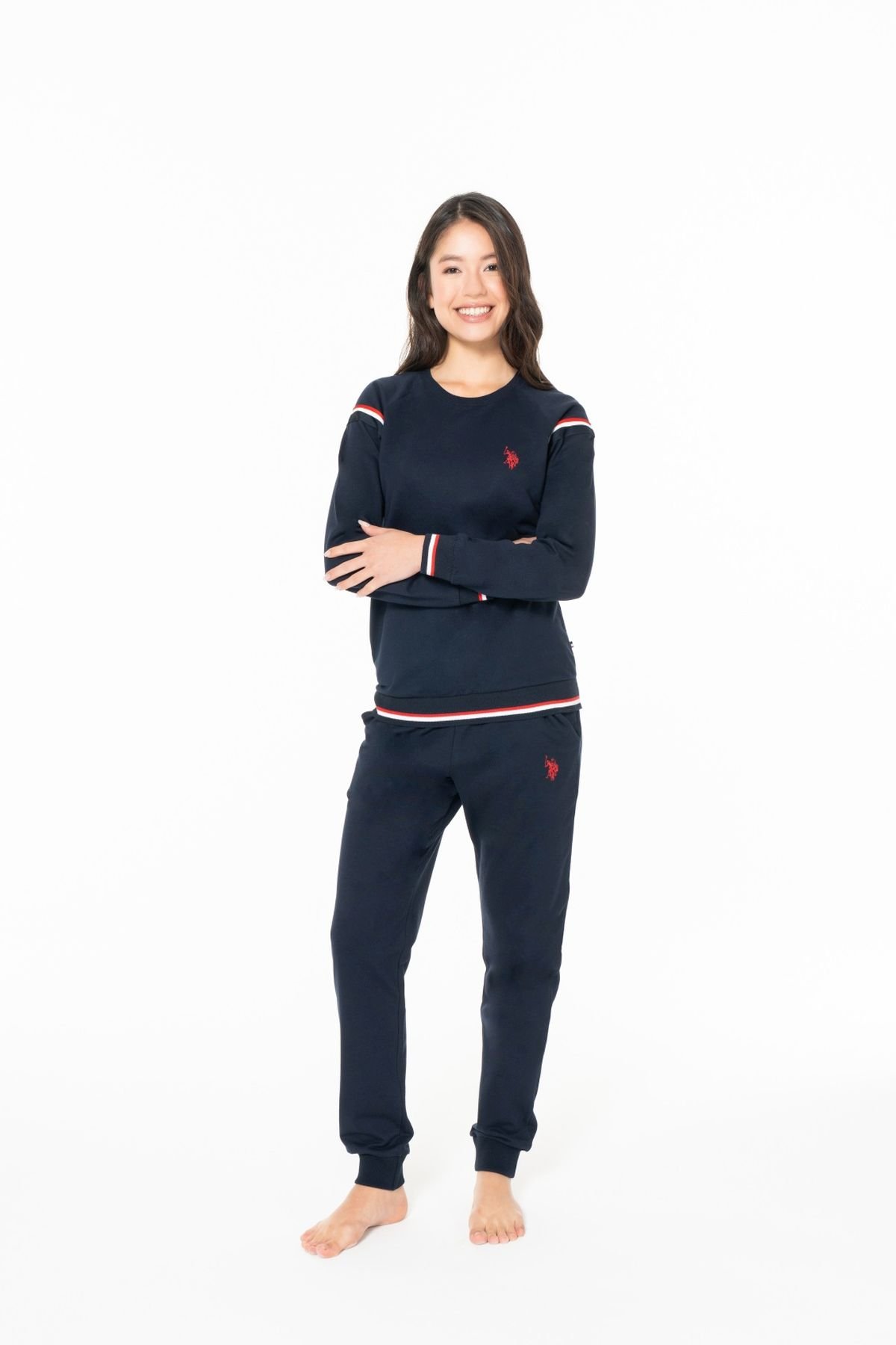 U.S. Polo Assn. 20118 Kadın Lacıvert Yuvarlak Yaka Uzun Kollu Pijama TakımıKadın Pijama TakımıU.S. Polo Assn.