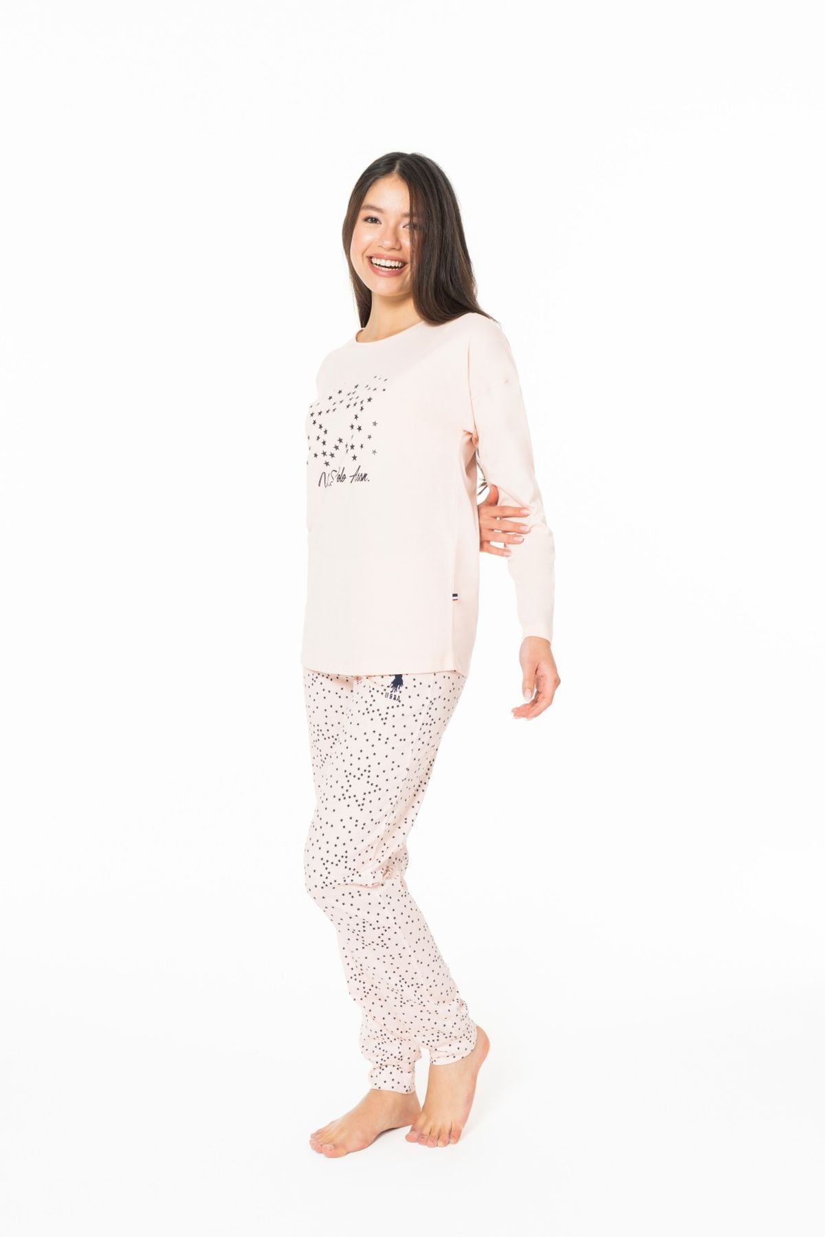 U.S. Polo Assn. 20163 Kadın Somon Yuvarlak Yaka Uzun Kollu Pijama TakımıKadın Pijama TakımıU.S. Polo Assn.