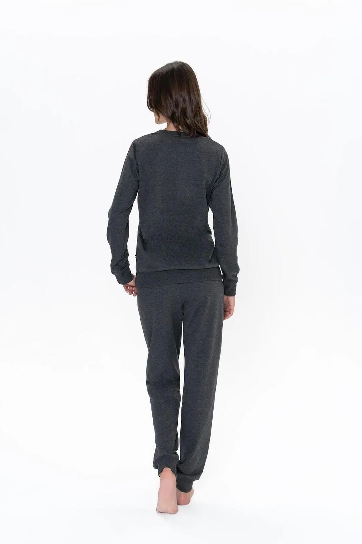 U.S. Polo Assn. 20113 Kadın Antrasıt Melanj Uzun Kollu Yuvarlak Yaka Pijama TakımıKadın Pijama TakımıU.S. Polo Assn.