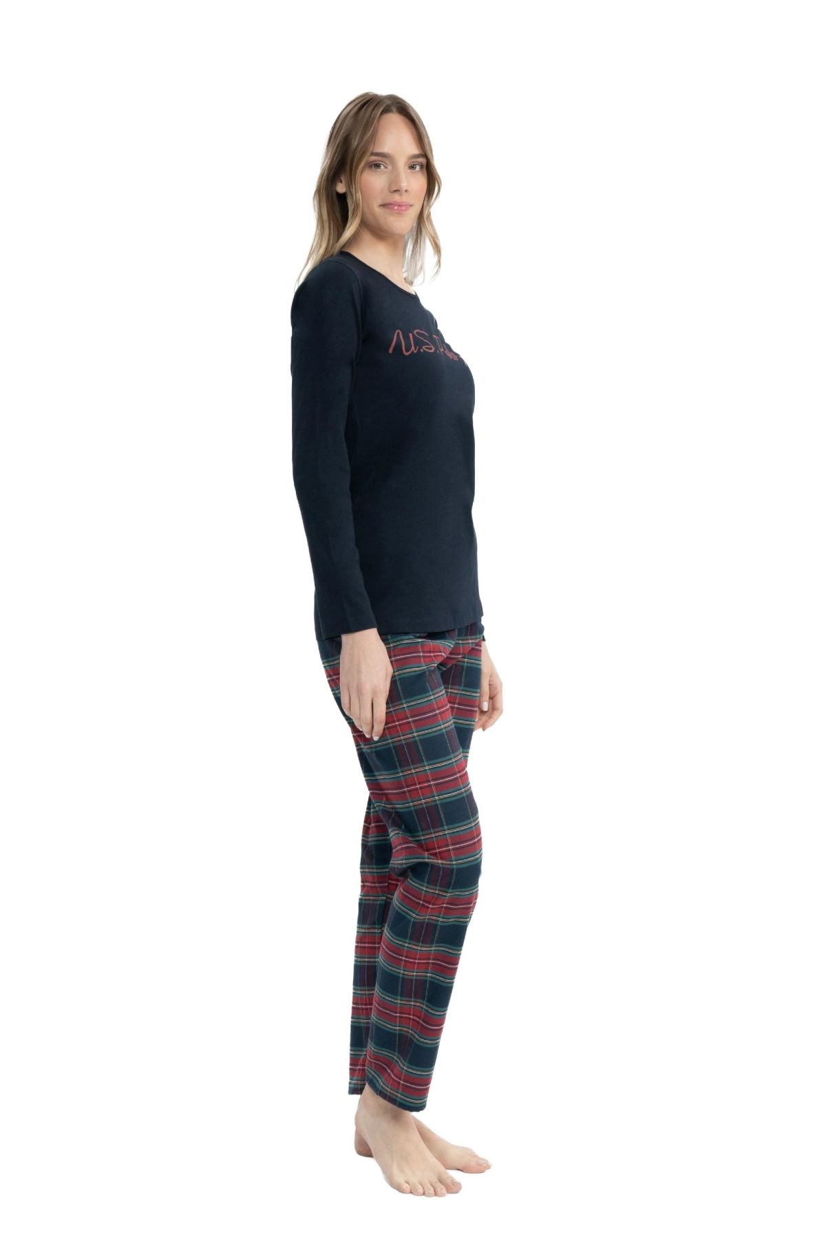 U.S. Polo Assn. 17131 Kadın Lacivert Uzun Kollu Yuvarlak Yaka Pijama TakımKadın Pijama TakımıU.S. Polo Assn.