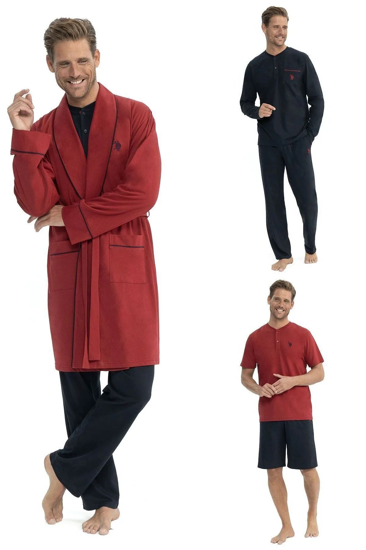 U.S. Polo Assn. 12040 Erkek Bordo Sabahlık Pijama 5 Li Şort TakımKadın Pijama TakımıU.S. Polo Assn.