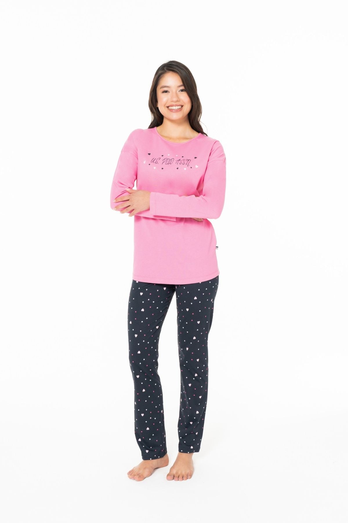 U.S. Polo Assn. 20140 Kadın Fusya Yuvarlak Yaka Uzun Kollu Pijama TakımıKadın Pijama TakımıU.S. Polo Assn.