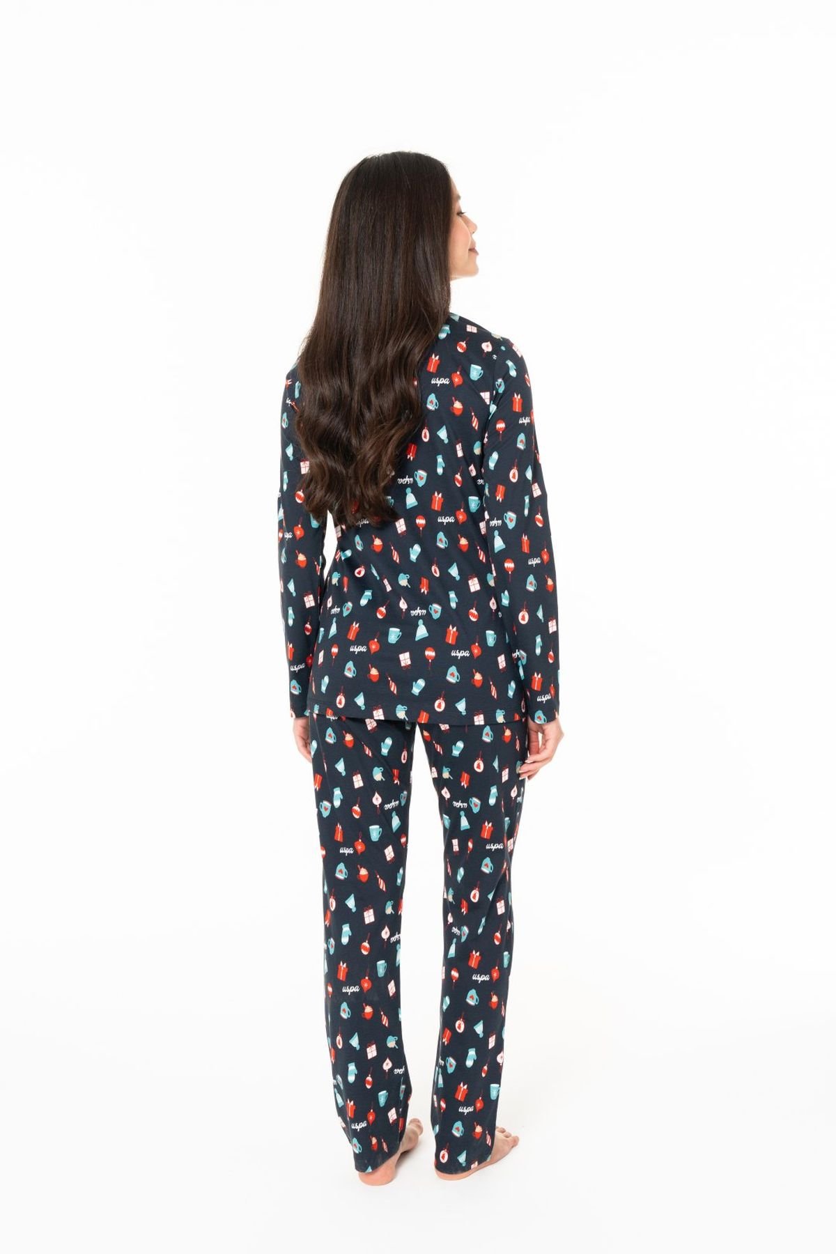U.S. Polo Assn. 20166 Kadın Lacıvert V Yaka Uzun Kollu Pijama TakımıKadın Pijama TakımıU.S. Polo Assn.