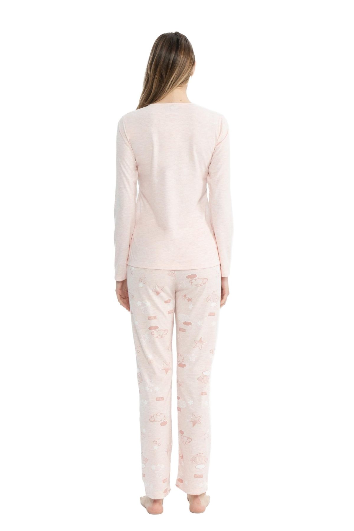 U.S. Polo Assn. 17122 Kadın Pembe Melanj Uzun Kollu Yuvarlak Yaka Pijama TakımKadın Pijama TakımıU.S. Polo Assn.