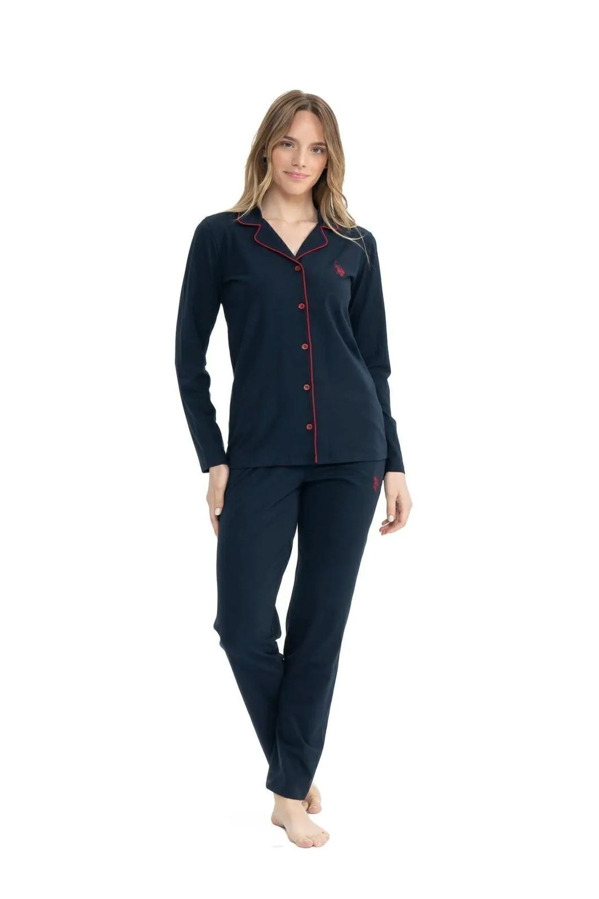 U.S. Polo Assn. 11000 Kadın Lacivert Uzun Kollu Önden Düğmeli Gömlek Pijama TakımKadın Pijama TakımıU.S. Polo Assn.