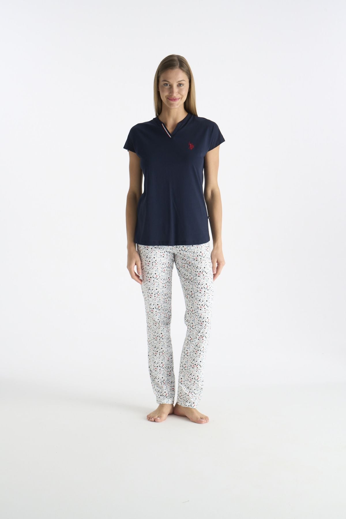 U.S. Polo Assn. 20235 Kadın Lacıvert Kısa Kollu Patlı Pijama TakımıKadın Pijama TakımıU.S. Polo Assn.