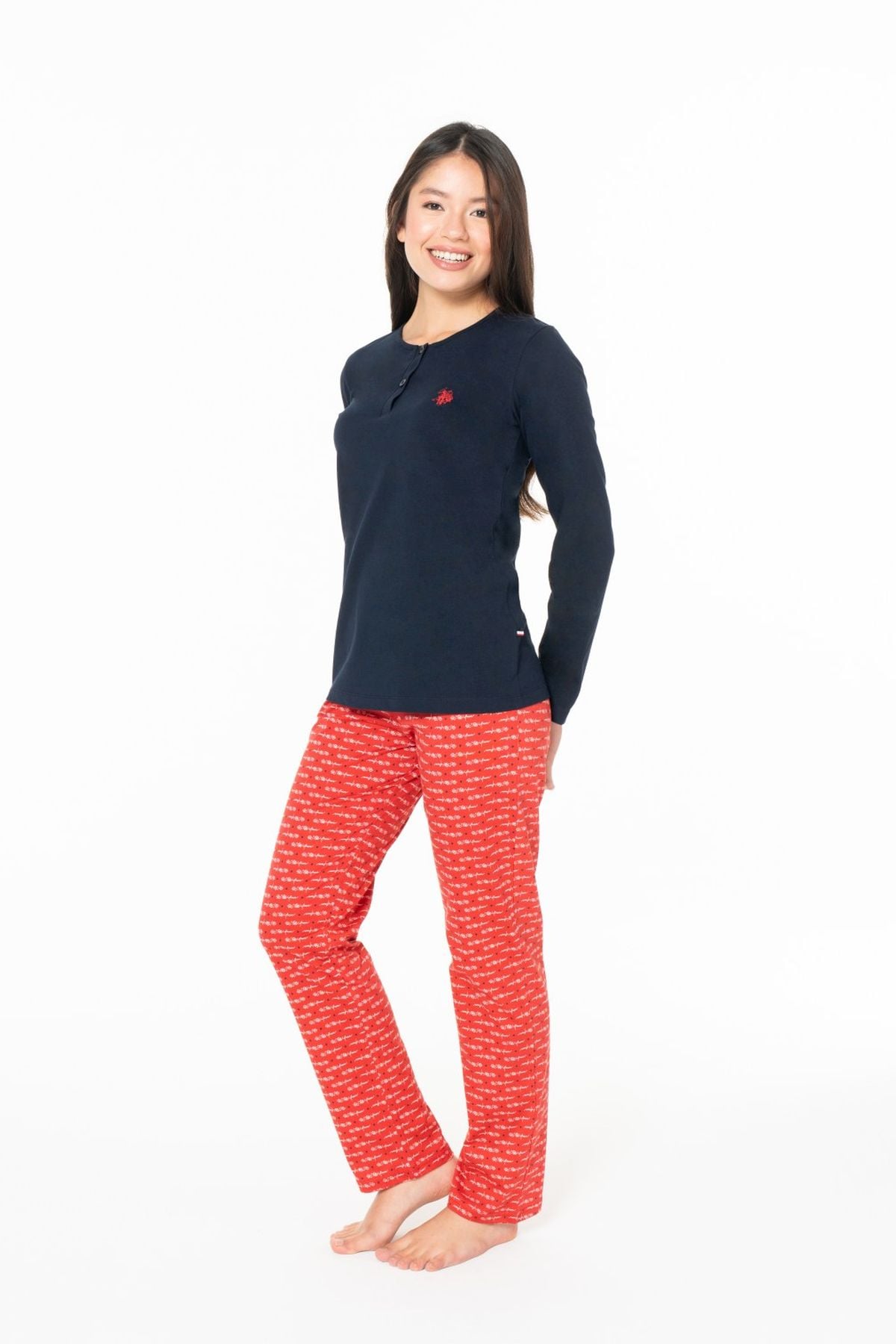 U.S. Polo Assn. 20146 Kadın Lacıvert Yuvarlak Yaka Uzun Kollu Pijama TakımıKadın Pijama TakımıU.S. Polo Assn.