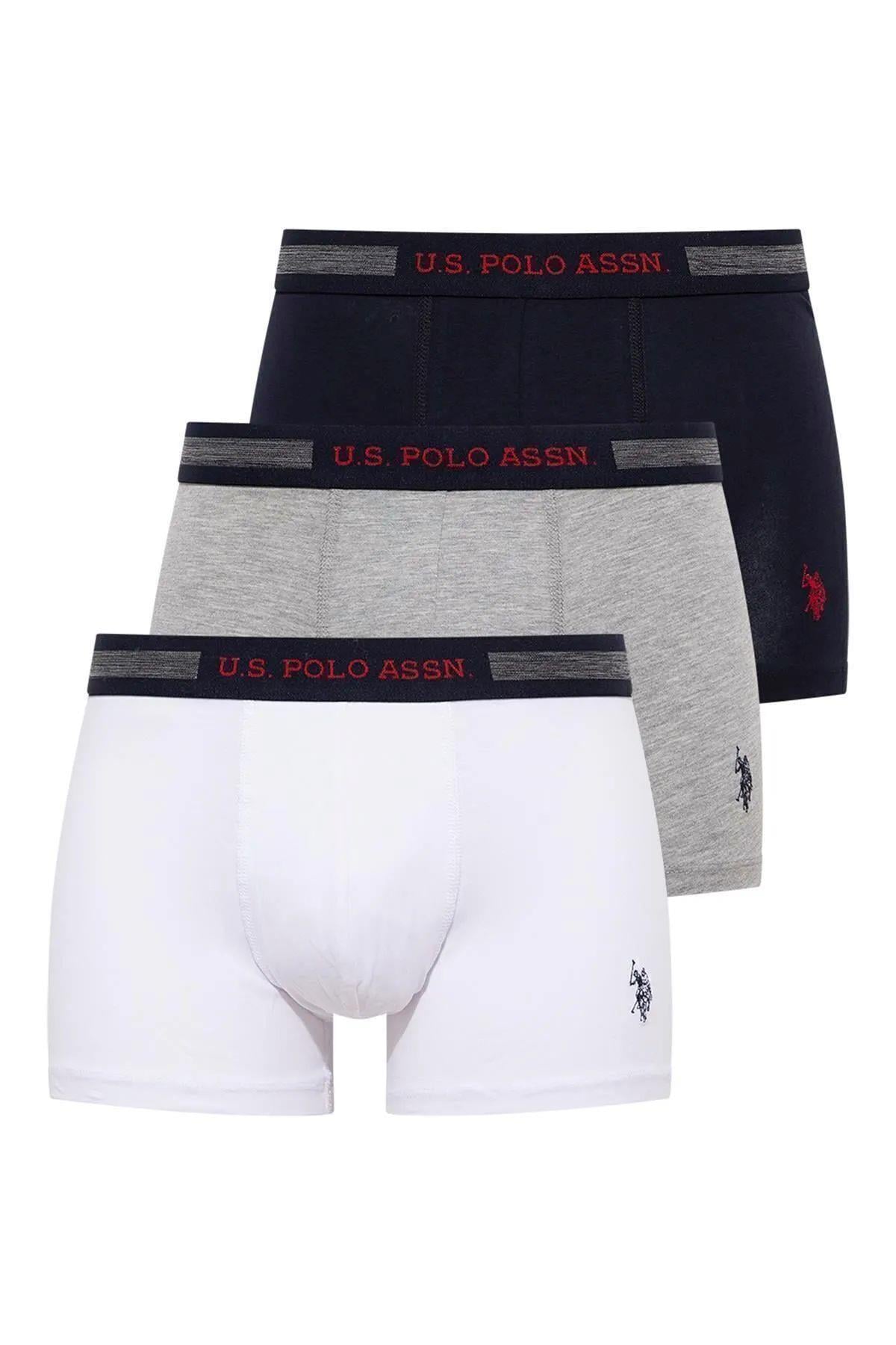 U.S. Polo Assn. 90004 Erkek Lacivert-Grimelanj-Beyaz Battal Beden 3 Lü BoxerBoxerU.S. Polo Assn.