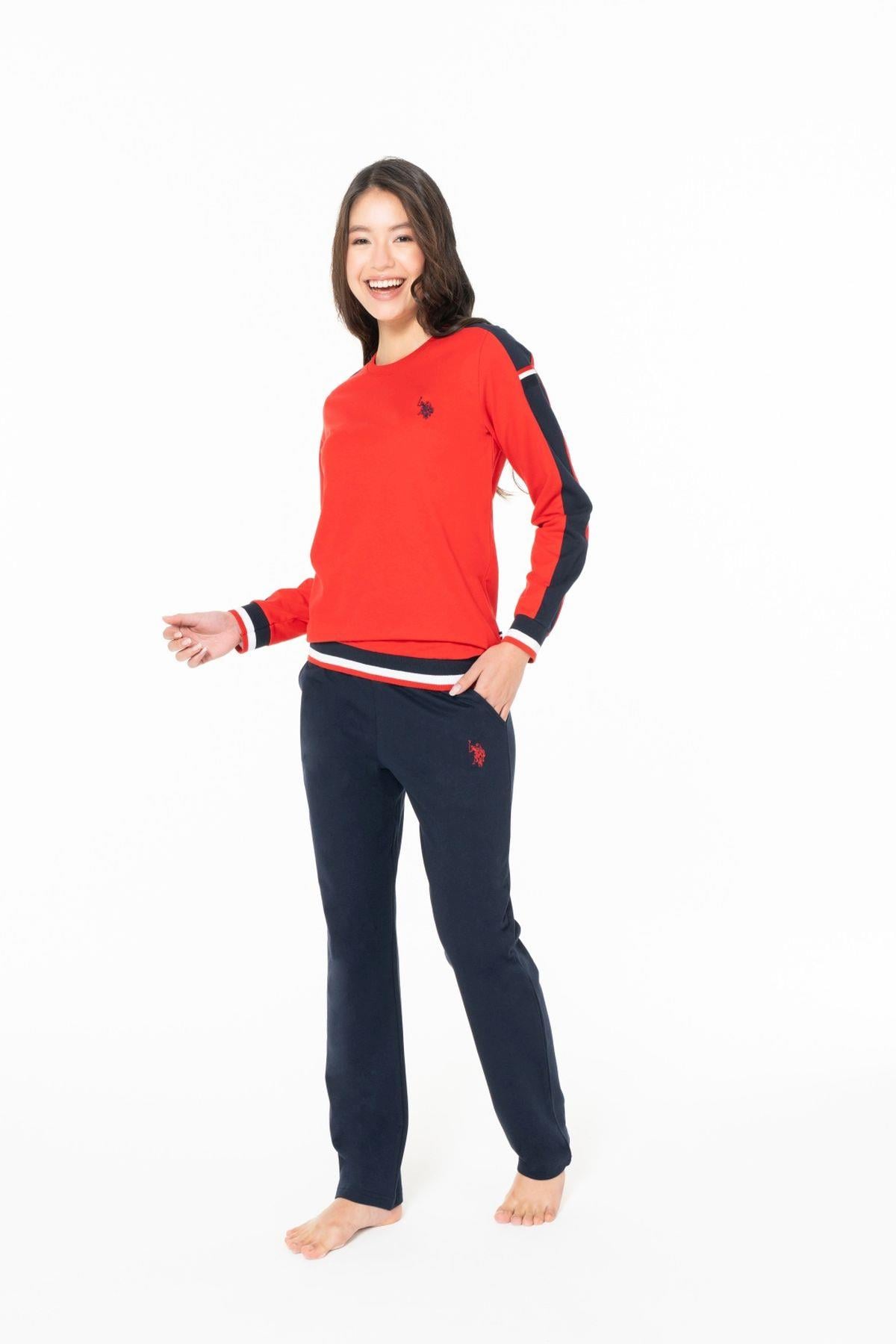 U.S. Polo Assn. 20116B Kadın Kırmızı Yuvarlak Yaka Uzun Kollu Pijama TakımıKadın Pijama TakımıU.S. Polo Assn.