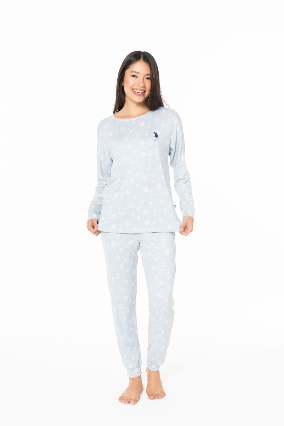 U.S. Polo Assn. 20152 Kadın Mavı Yuvarlak Yaka Uzun Kollu Pijama TakımıKadın Pijama TakımıU.S. Polo Assn.