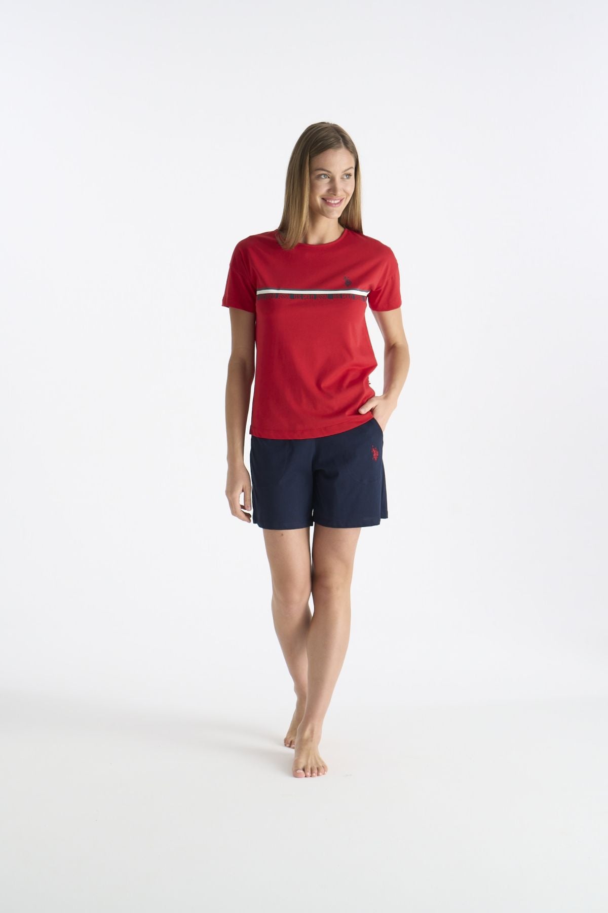 U.S. Polo Assn. 20194 Kadın Kırmızı Kısa Kollu Yuvarlak Yaka Şort TakımKadın Şortlu TakımU.S. Polo Assn.