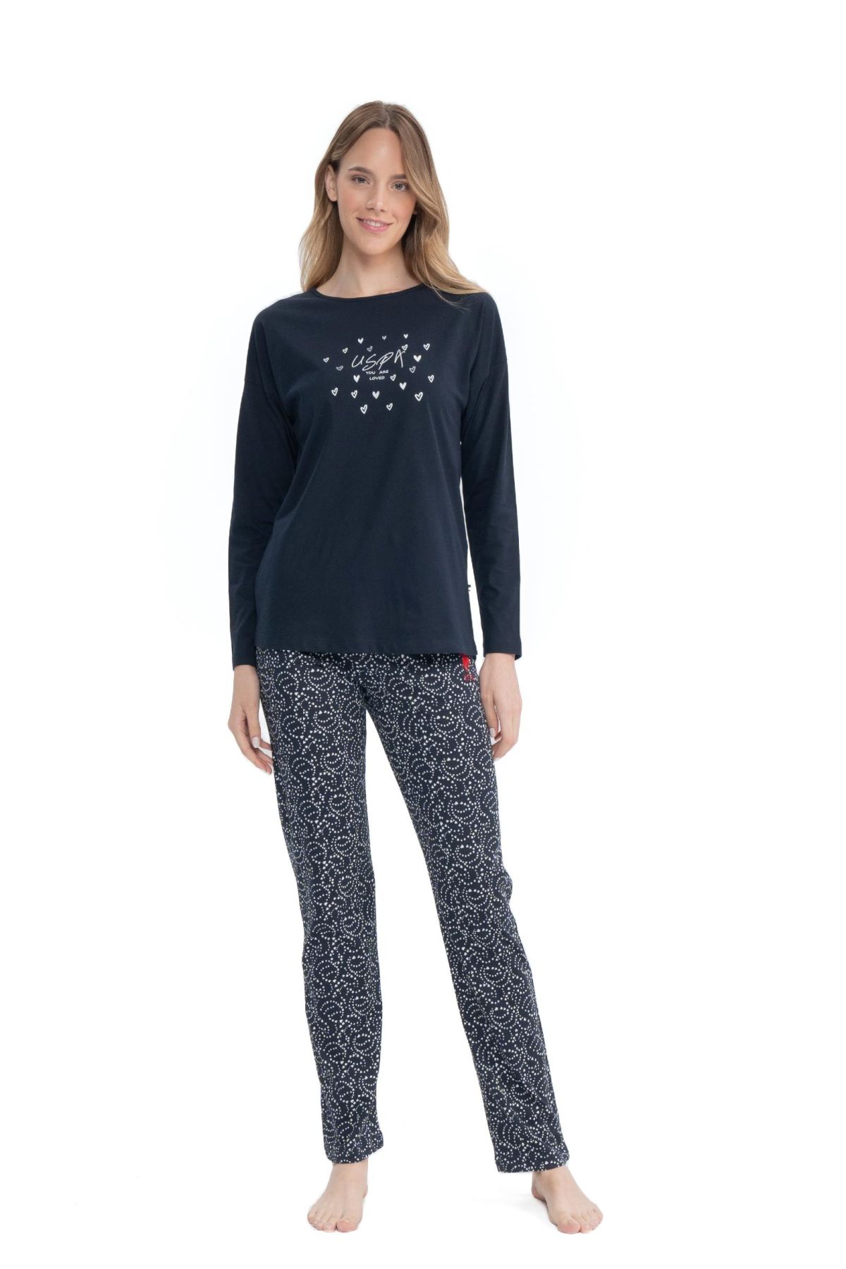 U.S. Polo Assn. 17116 Kadın Lacivert Uzun Kollu Yuvarlak Yaka Pijama TakımKadın Pijama TakımıU.S. Polo Assn.